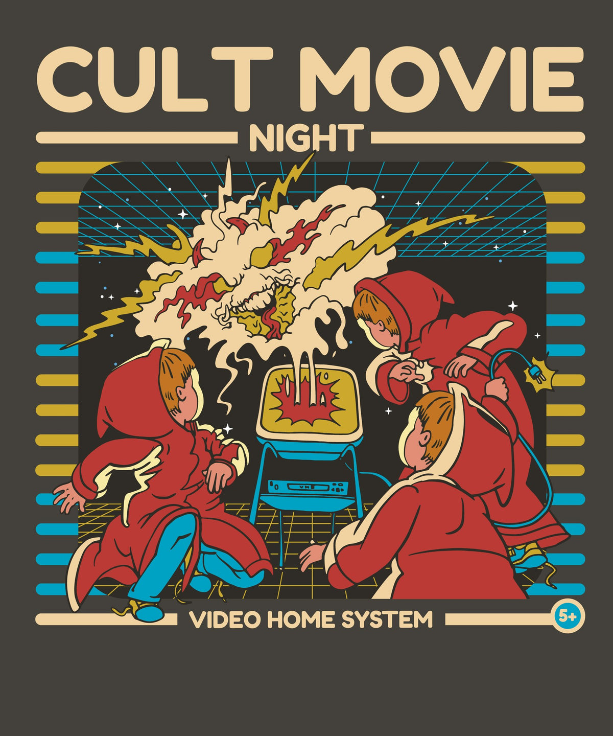 Cult Movie Night T-Shirt lifestyle mockup, Geekpsters