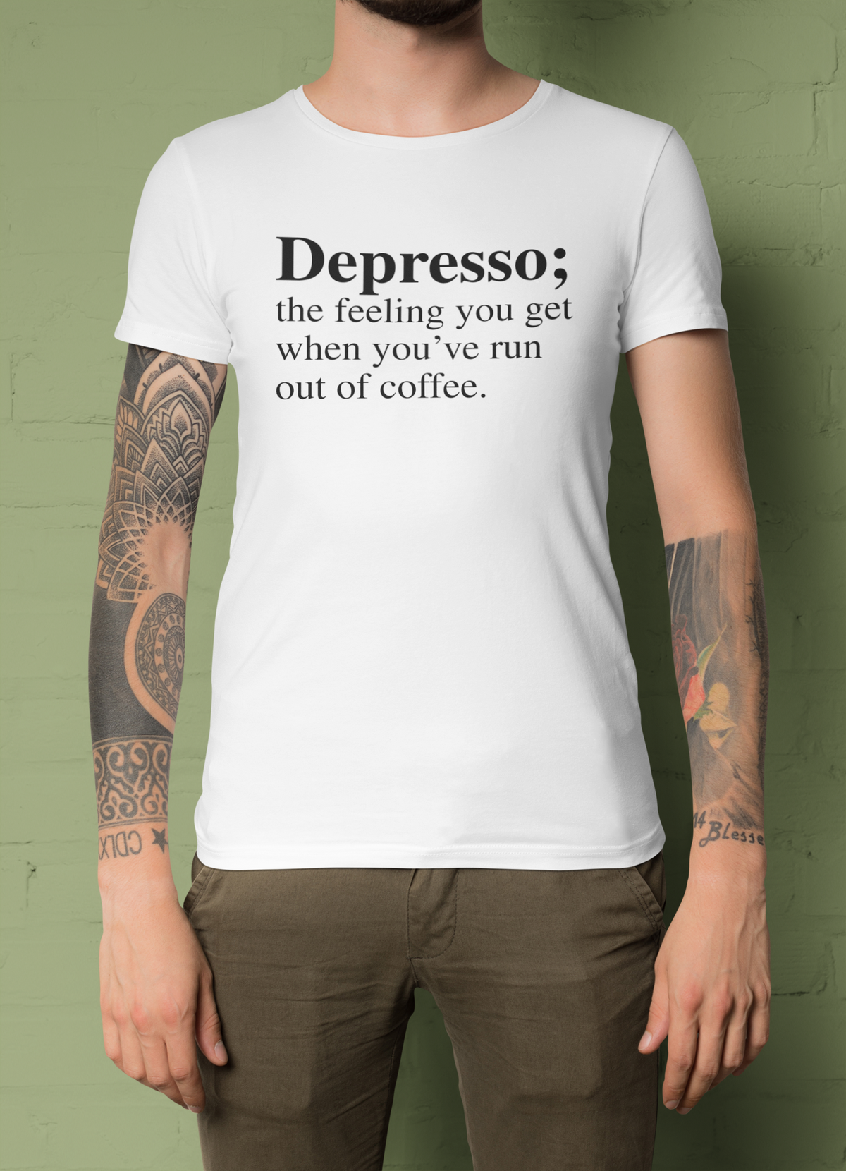 Depresso T-Shirt | Funny Coffee Pun Tee | Espresso Humor Gift | Geekpsters