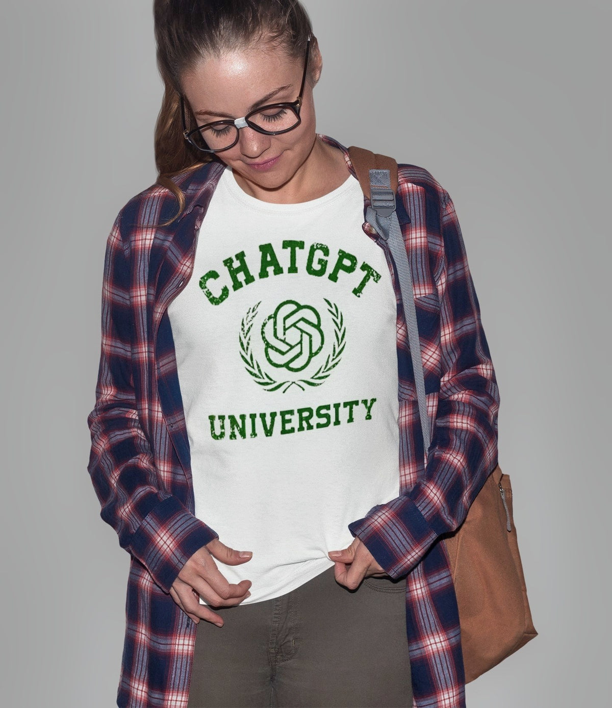 Chat GPT University T-Shirt lifestyle mockup, Geekpsters