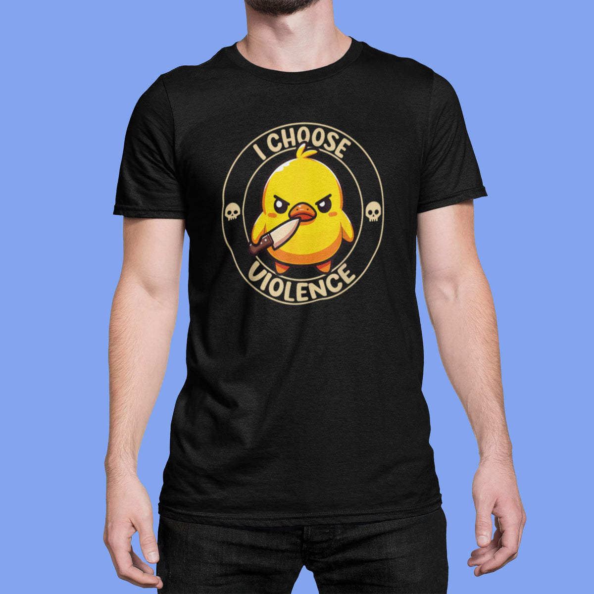 I Choose Violence Duck T-Shirt lifestyle mockup, Geekpsters
