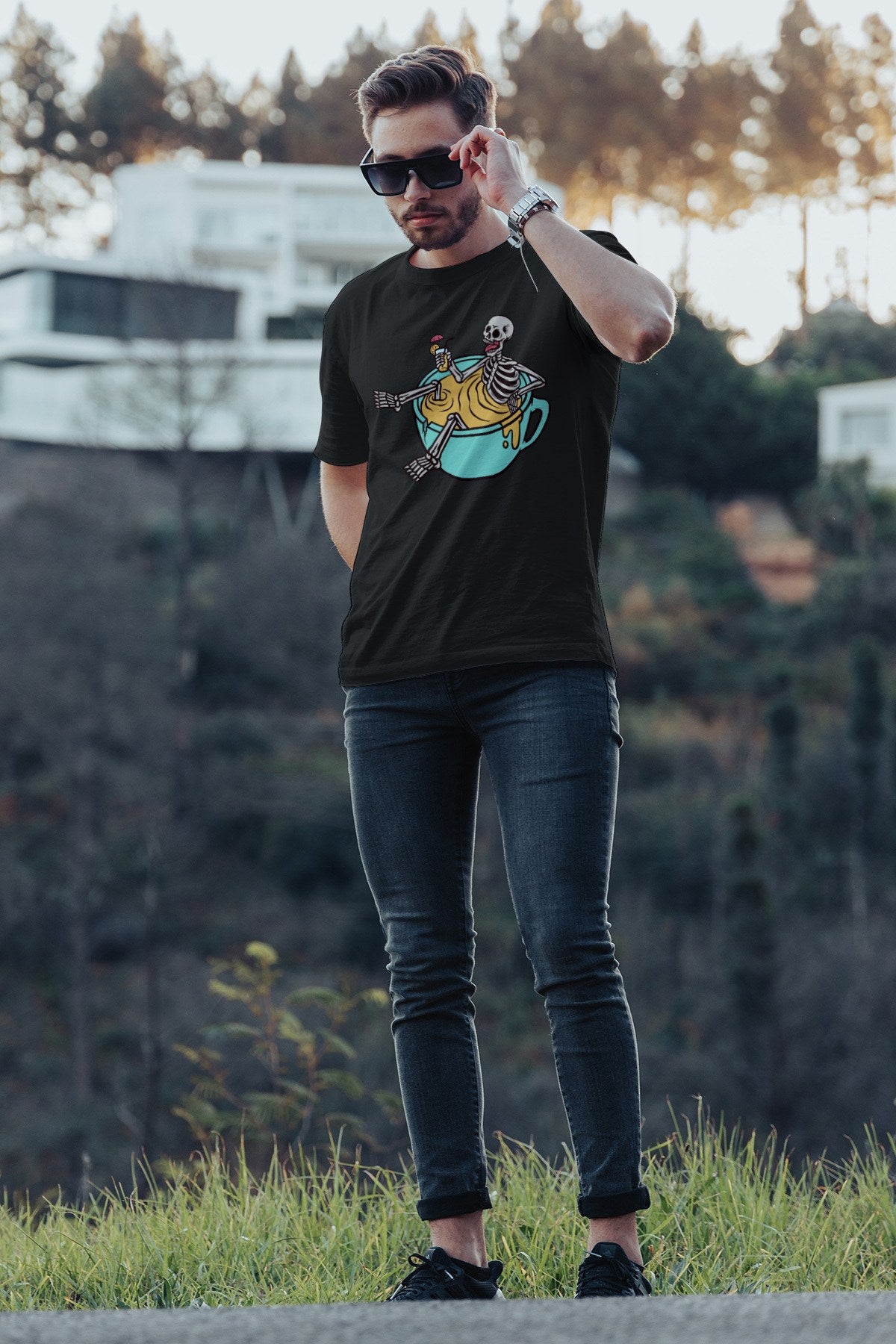 Relaxing Skull lifestyle mockup, Geekpsters