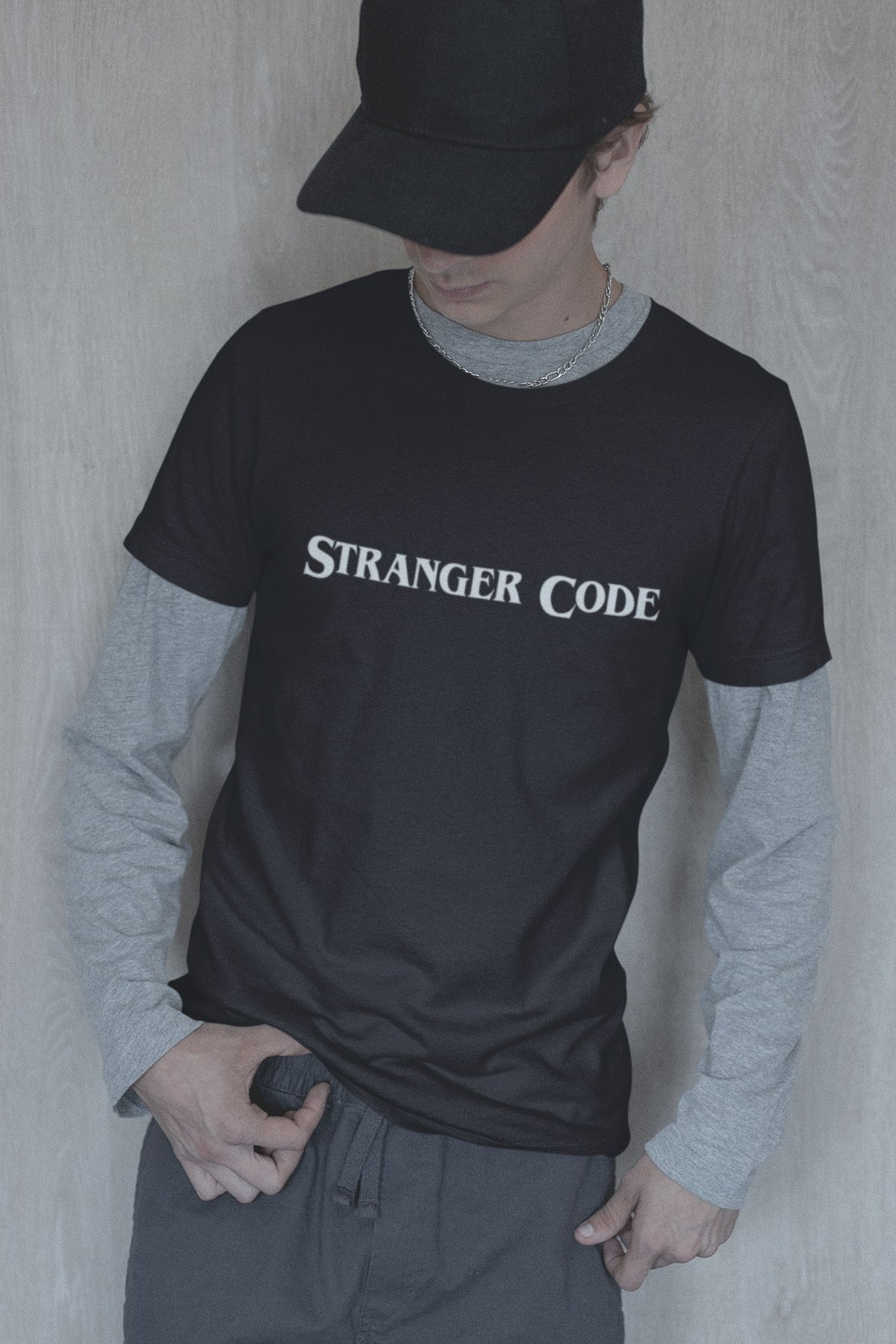 Stranger Code T-Shirt lifestyle mockup, Geekpsters