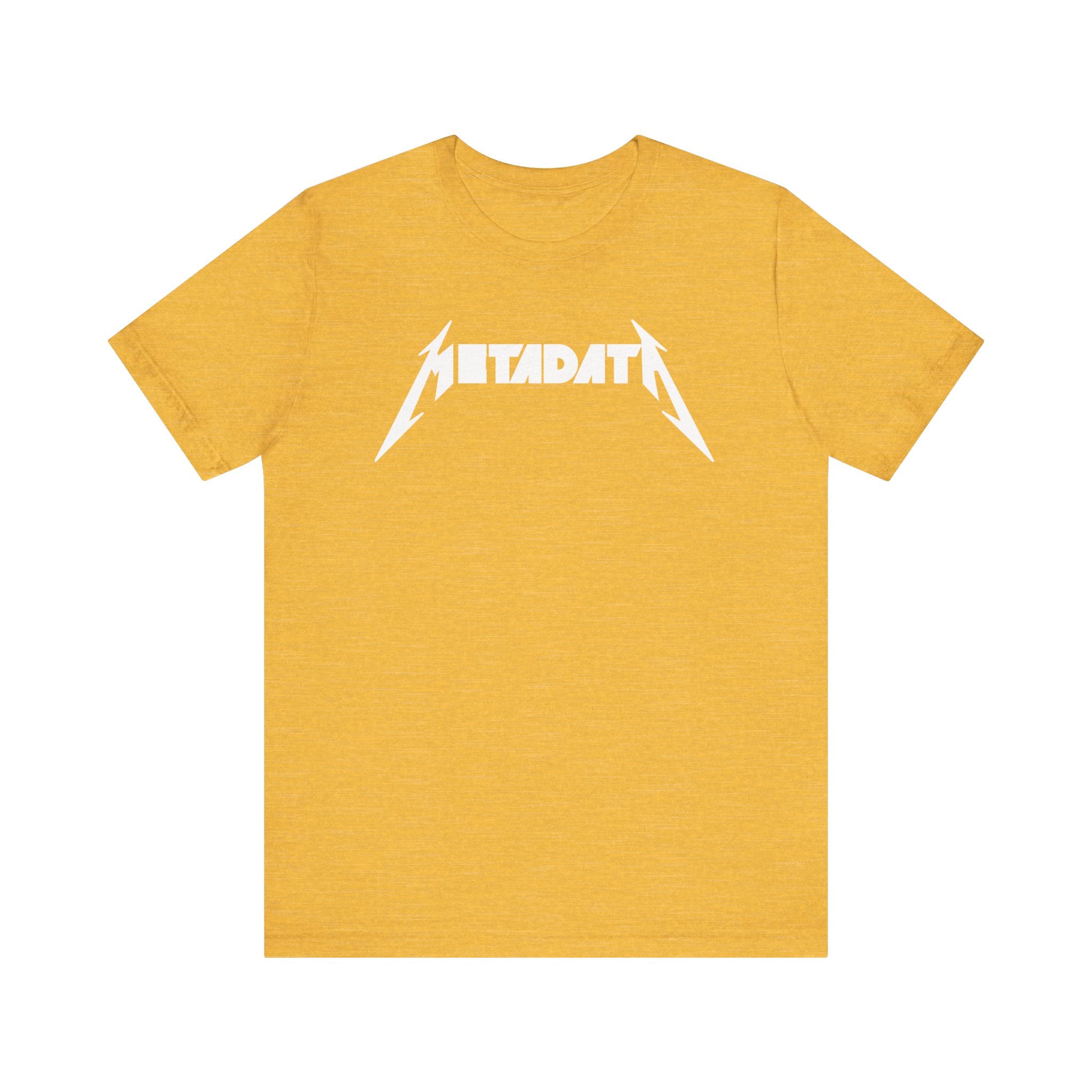 The "Metadata - T-Shirt" features a stylized "METADATA" design across the chest and is made from luxurious Airlume combed cotton for exceptional comfort.