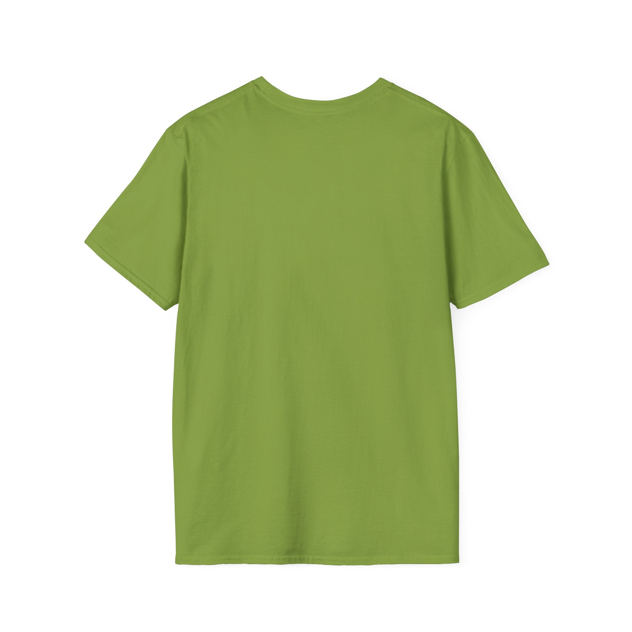 The "Send Noods" T-Shirt, featuring a trendy fit and a playful design, is showcased from the back against a white backdrop in its plain green color.