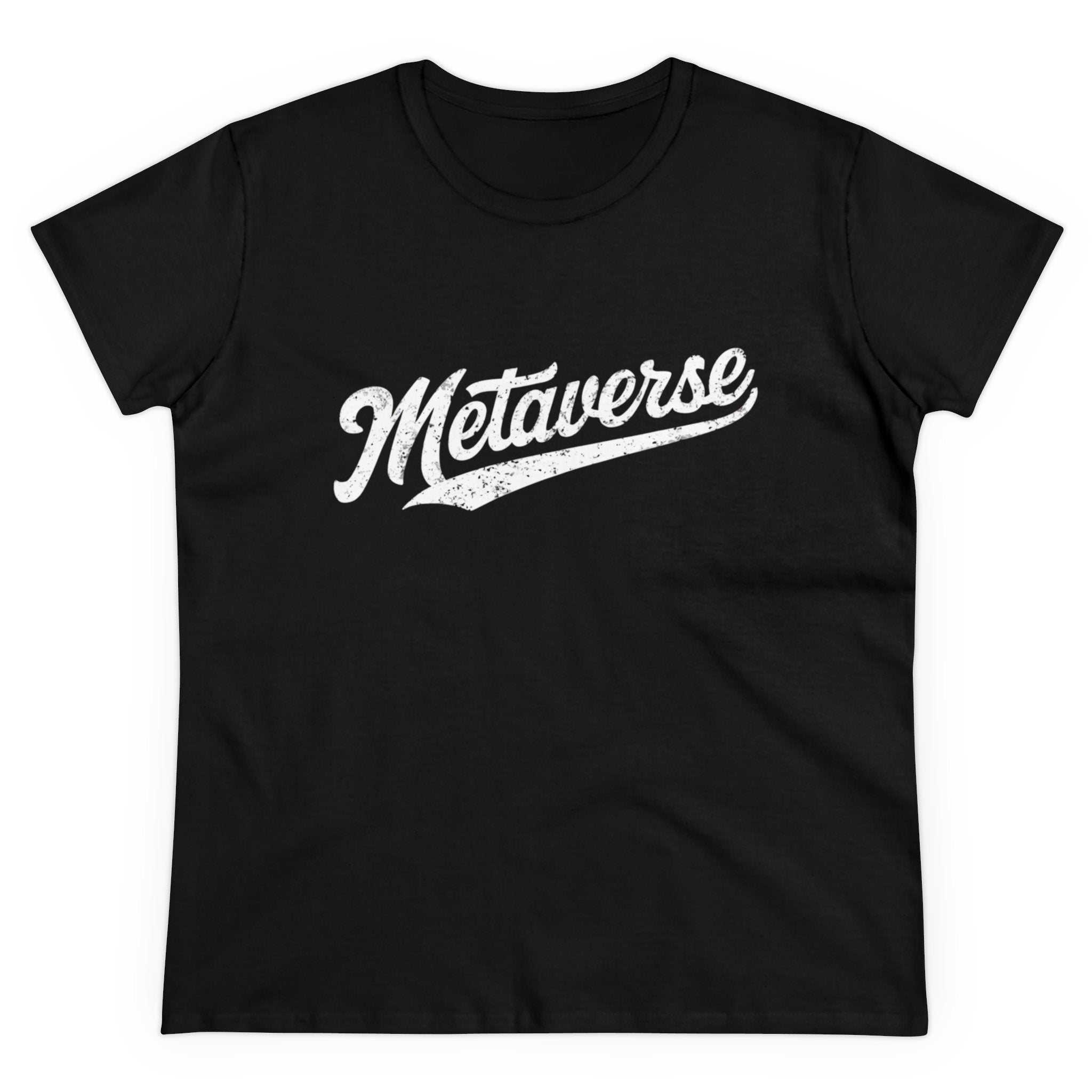 The Metaverse Women's Tee is crafted from soft cotton and features the word "Metaverse" written in elegant, white cursive text across the chest.