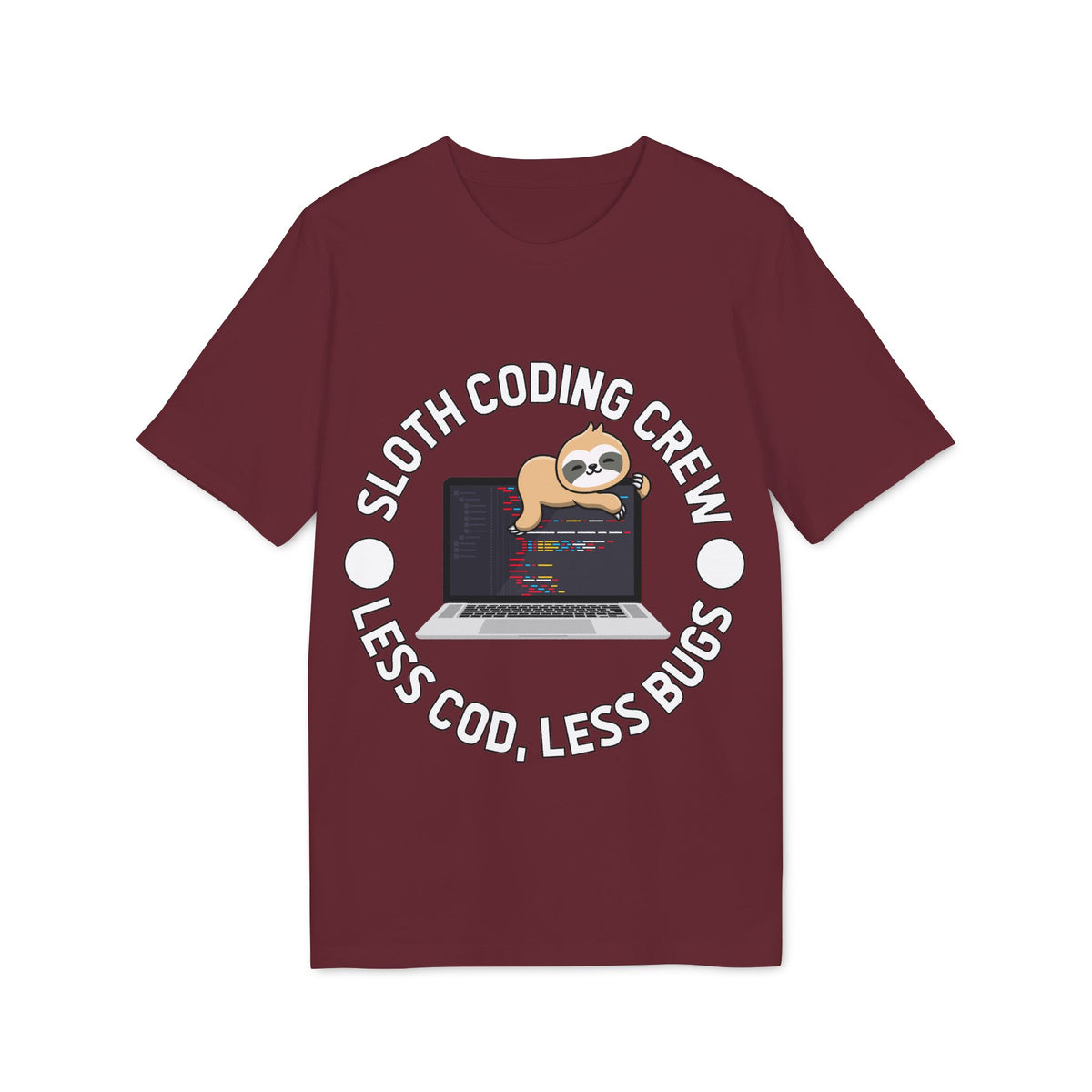 Sloth Coding Crew, Less Code Less Bugs Organic Tee