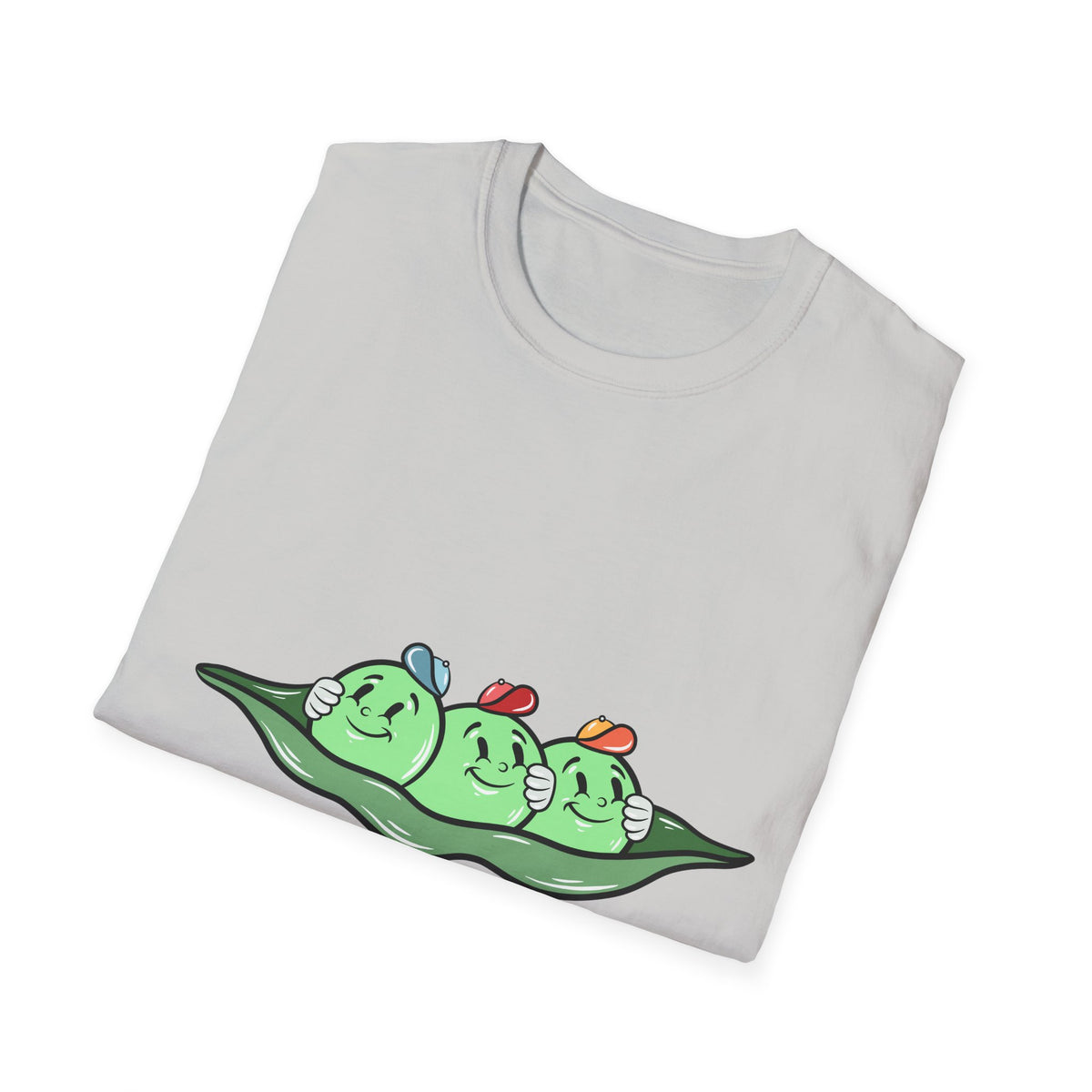 Pees Cartoon t-shirt in ice grey, folded flat lay showing front print, funny gift for foodies
