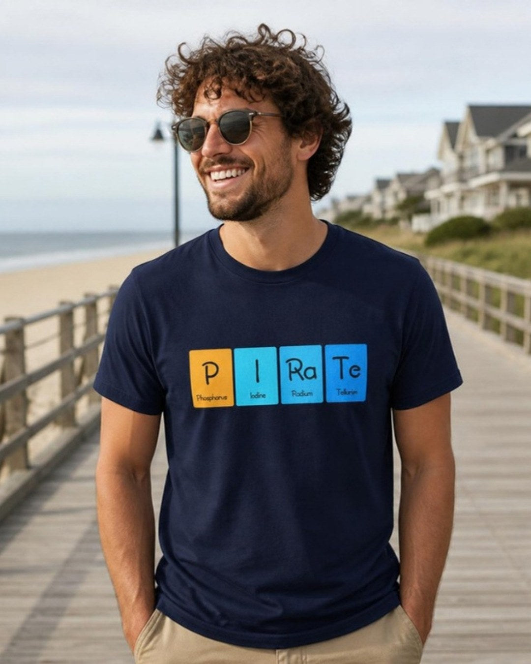 P-I-Ra-Te Periodic Table T-Shirt lifestyle mockup, Geekpsters