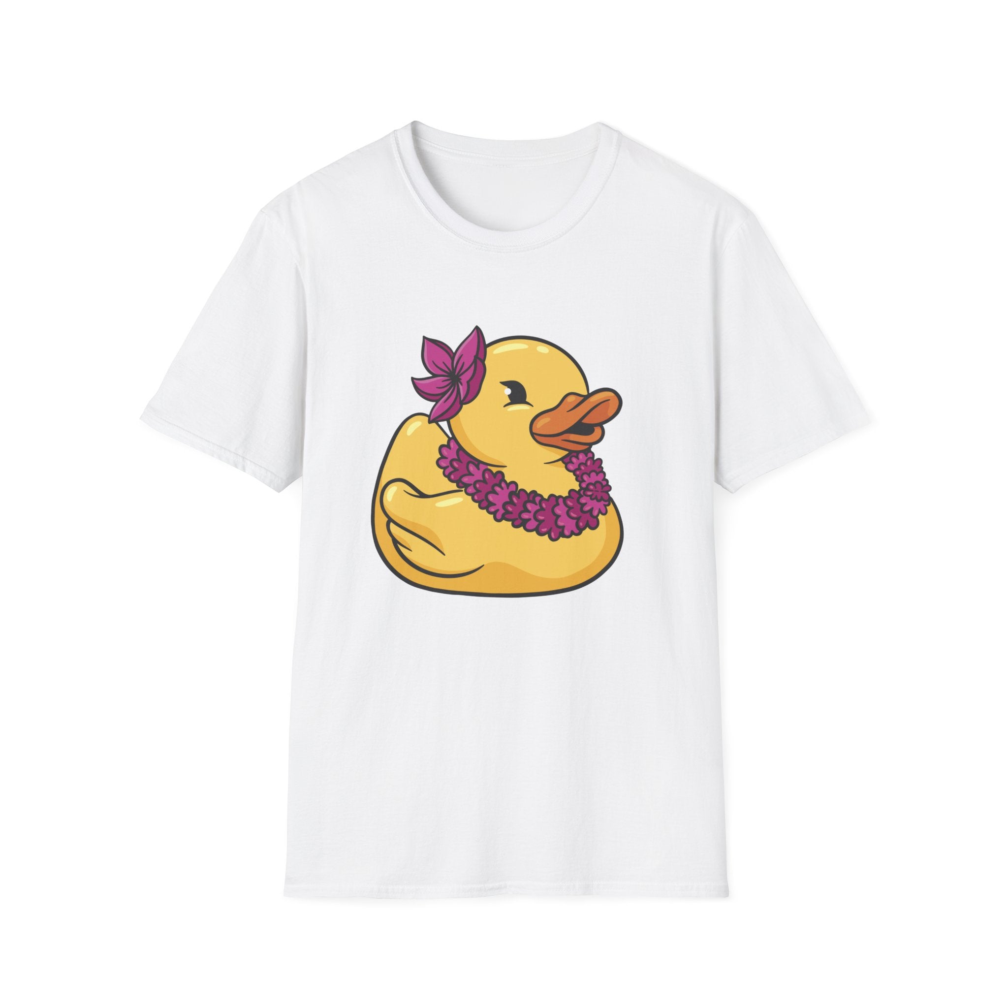 Going to Vacation Duck T-Shirt: This white tee features a yellow rubber duck wearing a lei and pink bow, ideal for quirky nerds with a playful fashion style.