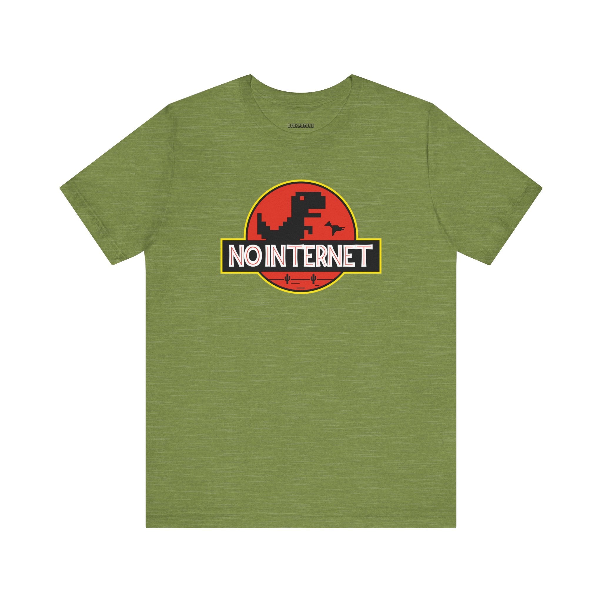 The No Internet T-shirt showcases a dinosaur graphic with the phrase "No Internet," embodying digital independence and inspired by the offline browser game.