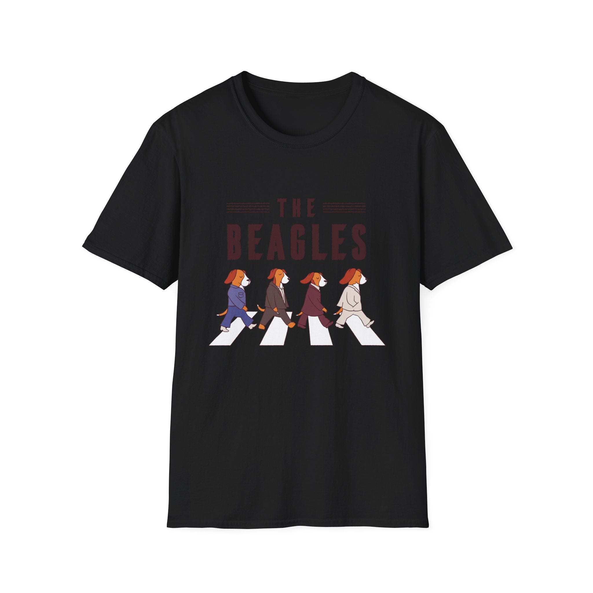 The Beagles T-Shirt features cartoon dogs on a crosswalk, humorously capturing nerd culture with 'The Beagles' text above. Perfect for fans of playful style.
