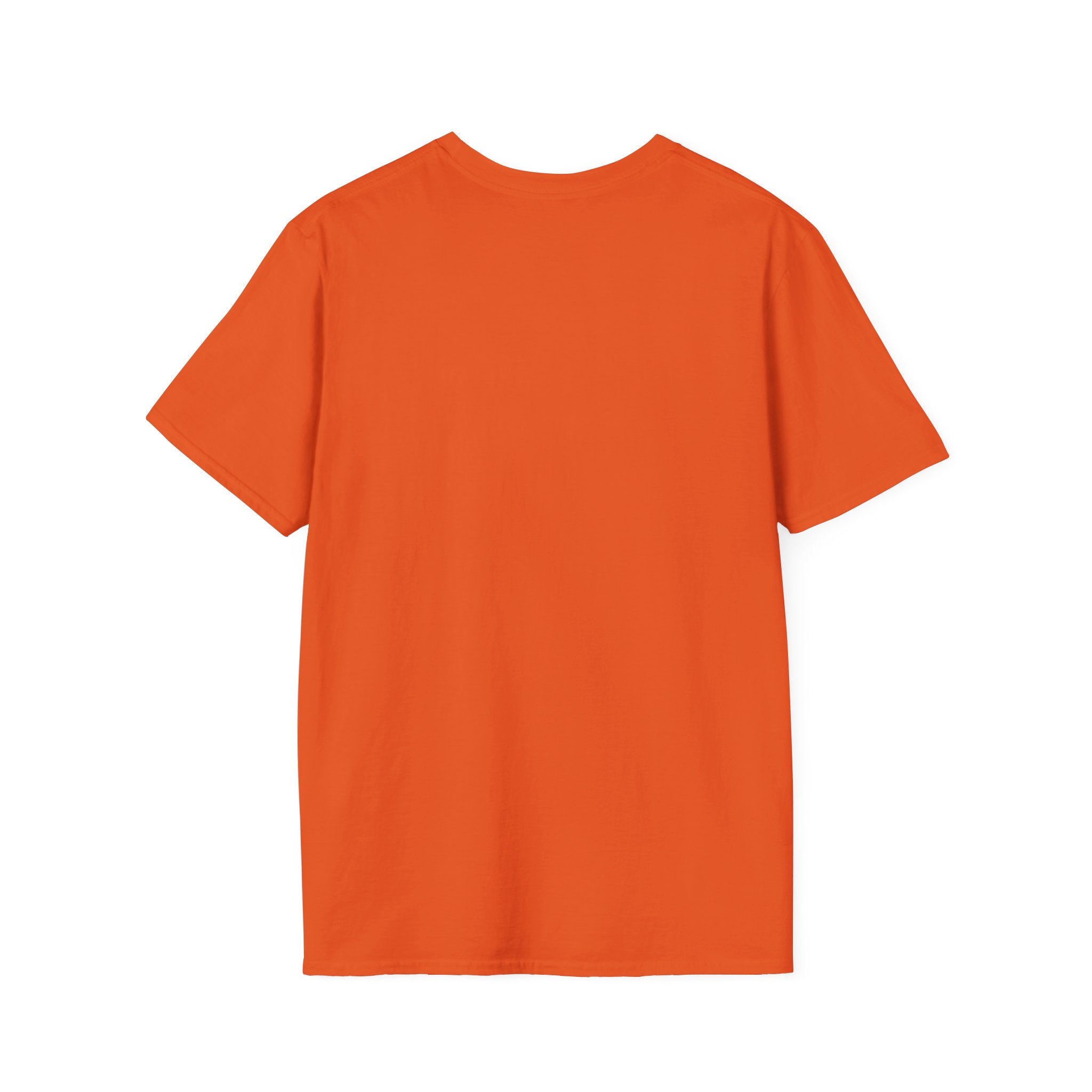 The "Never Too Late to Skate" T-Shirt, showcased in orange from the back against a simple white backdrop.