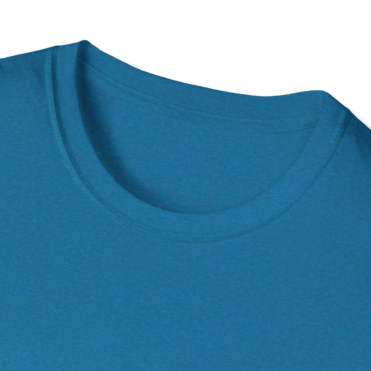 Close-up of 'Spacing Out' astronaut t-shirt neckline in blue, funny space graphic tee fabric detail