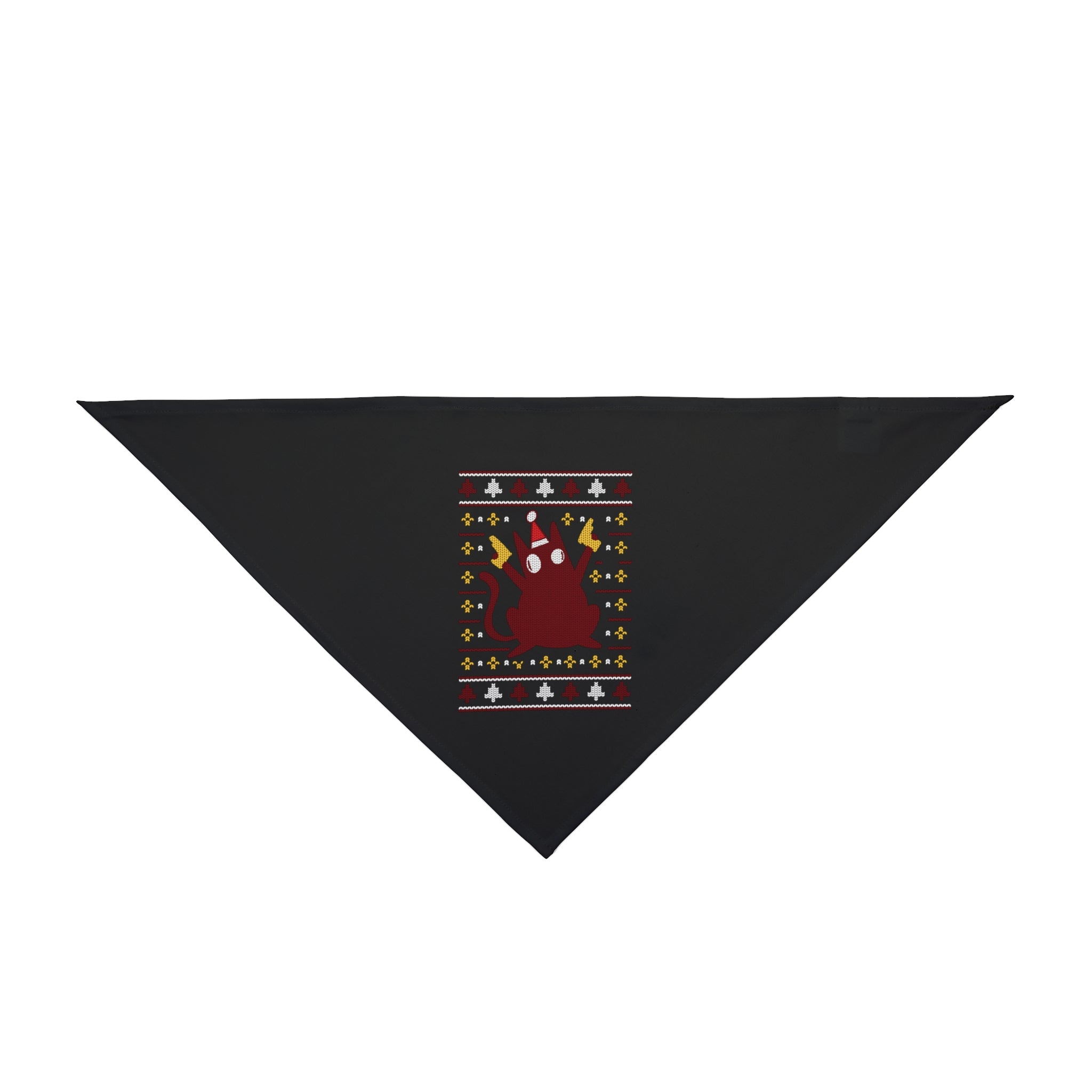 The Ugly Sweater Cat - Pet Bandana features a festive red, white, and black design—perfect for adding geeky flair to your pet’s look or matching with your favorite fan apparel.
