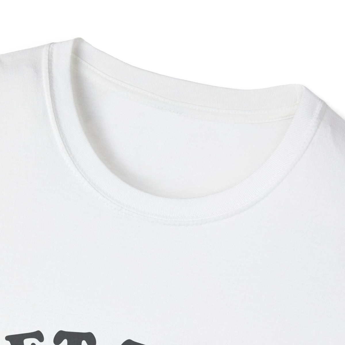 Let the Fear Go t-shirt in white, close-up of chest print text, inspirational quote graphic tee
