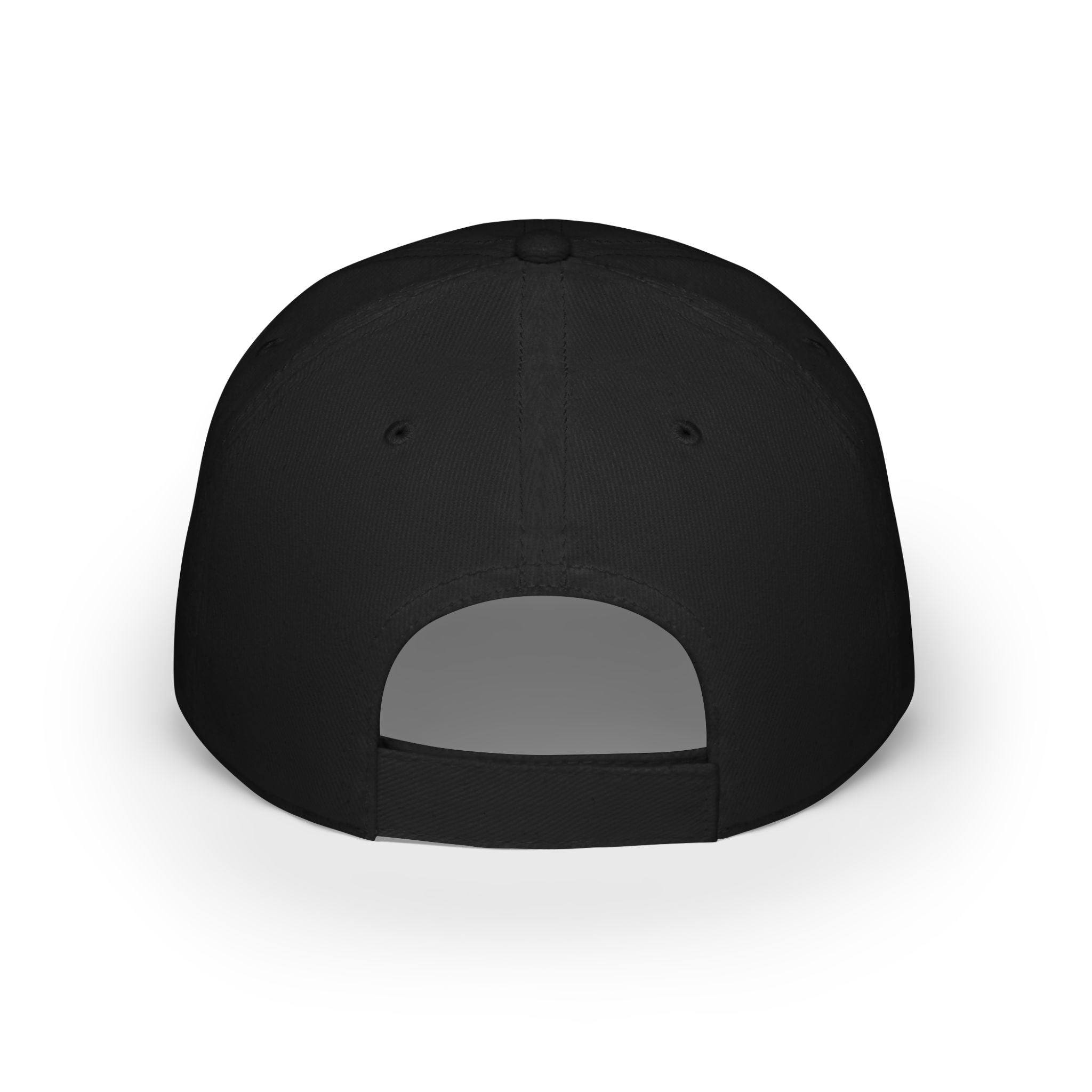 The back view of the "RMRF Problems" hat highlights its enhanced durability, featuring reinforced stitching and an adjustable strap with a center hole.
