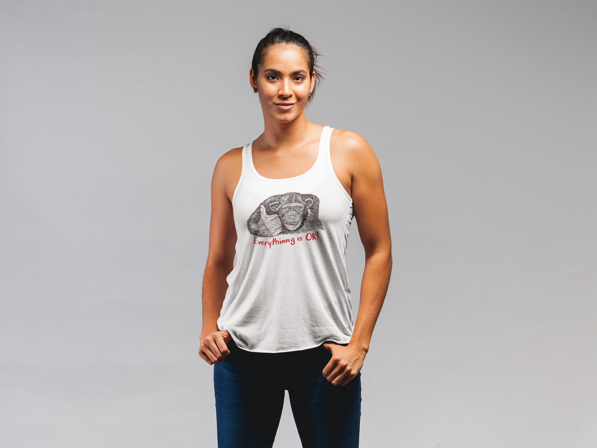 Everything Is OK Women's Tank Top | Funny Optimist Racerback | Meme Gym Shirt | Geekpsters