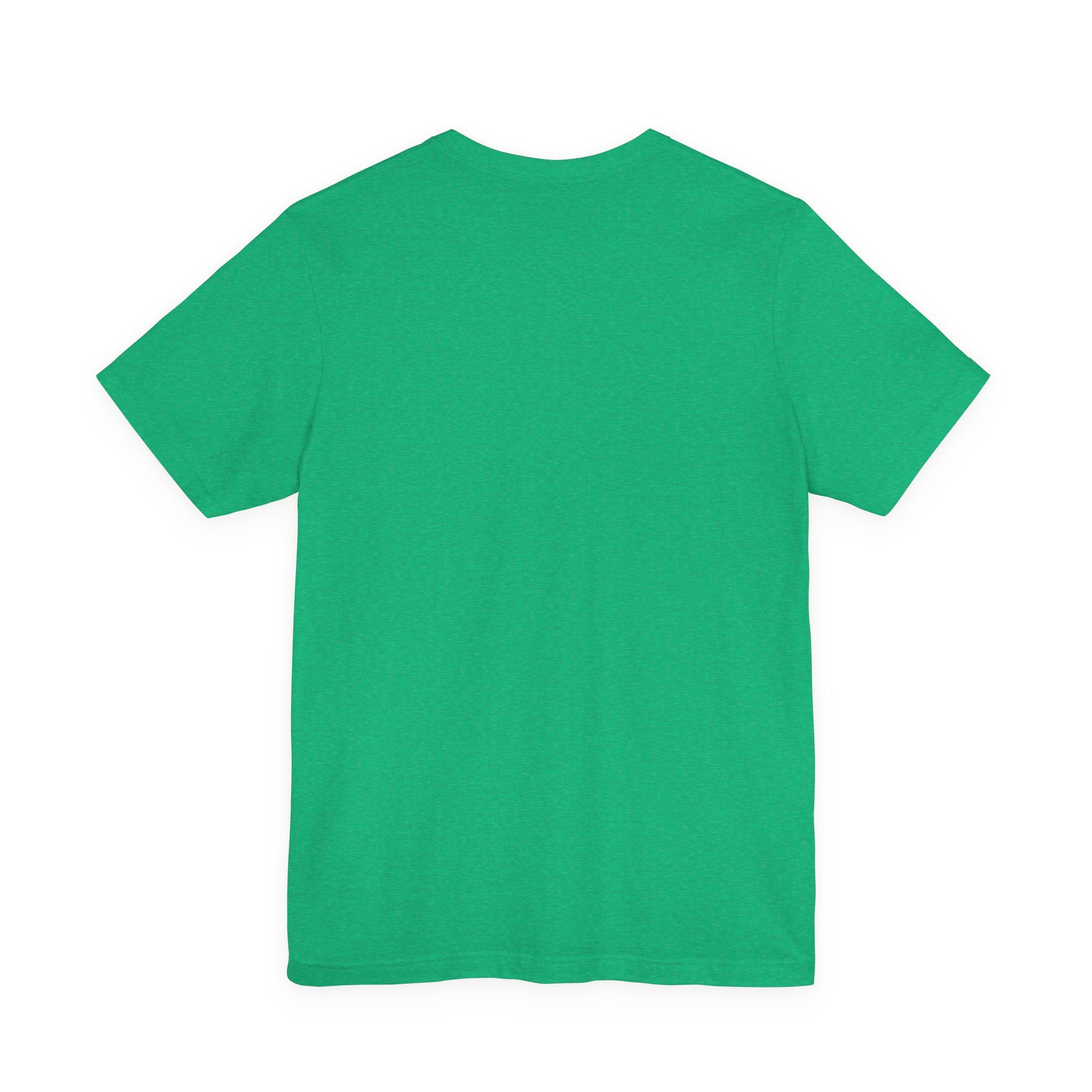 The back view of the "I Automated My Job But Still Show Up for the Meetings" plain green short-sleeve tech humor shirt is displayed against a white background.