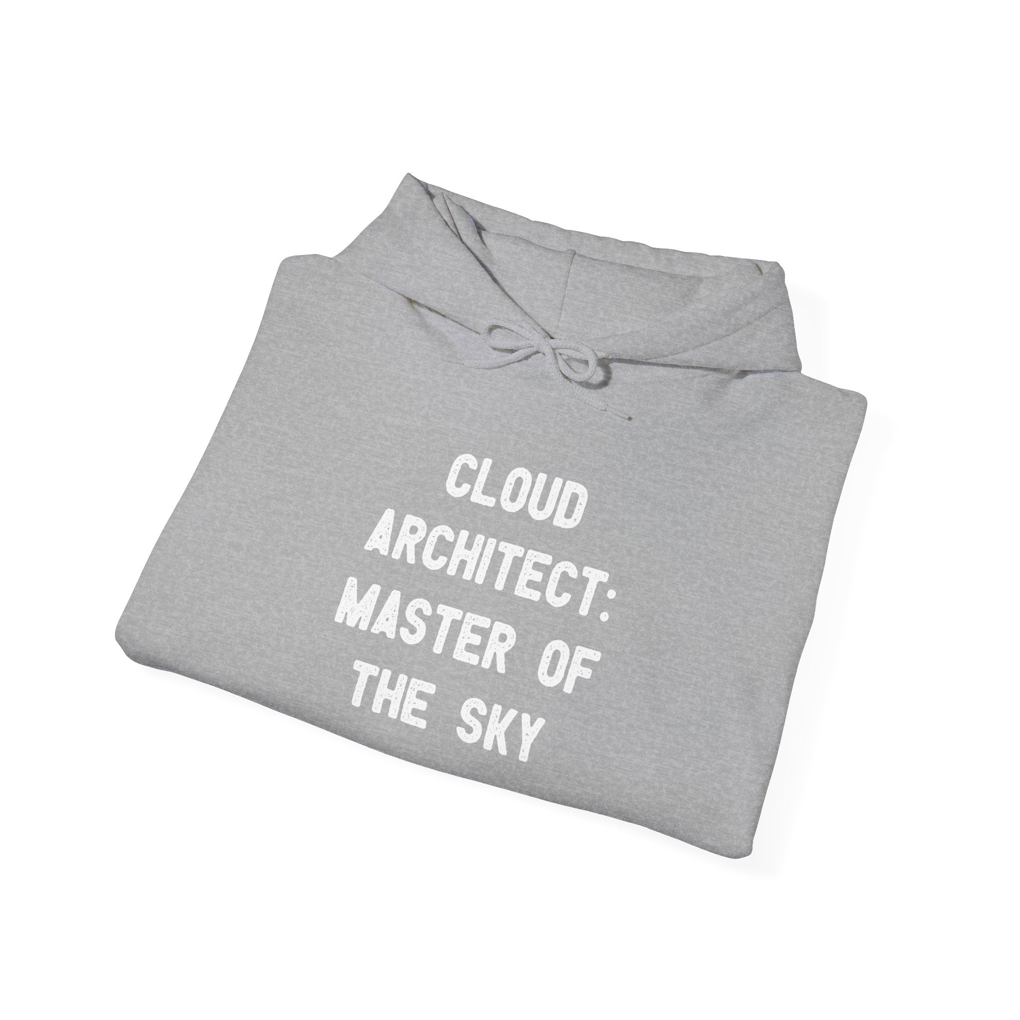 The Cloud Architect Master of the Sky hooded sweatshirt in a classic fit features the text "Cloud Architect: Master of the Sky" printed in white on the front.