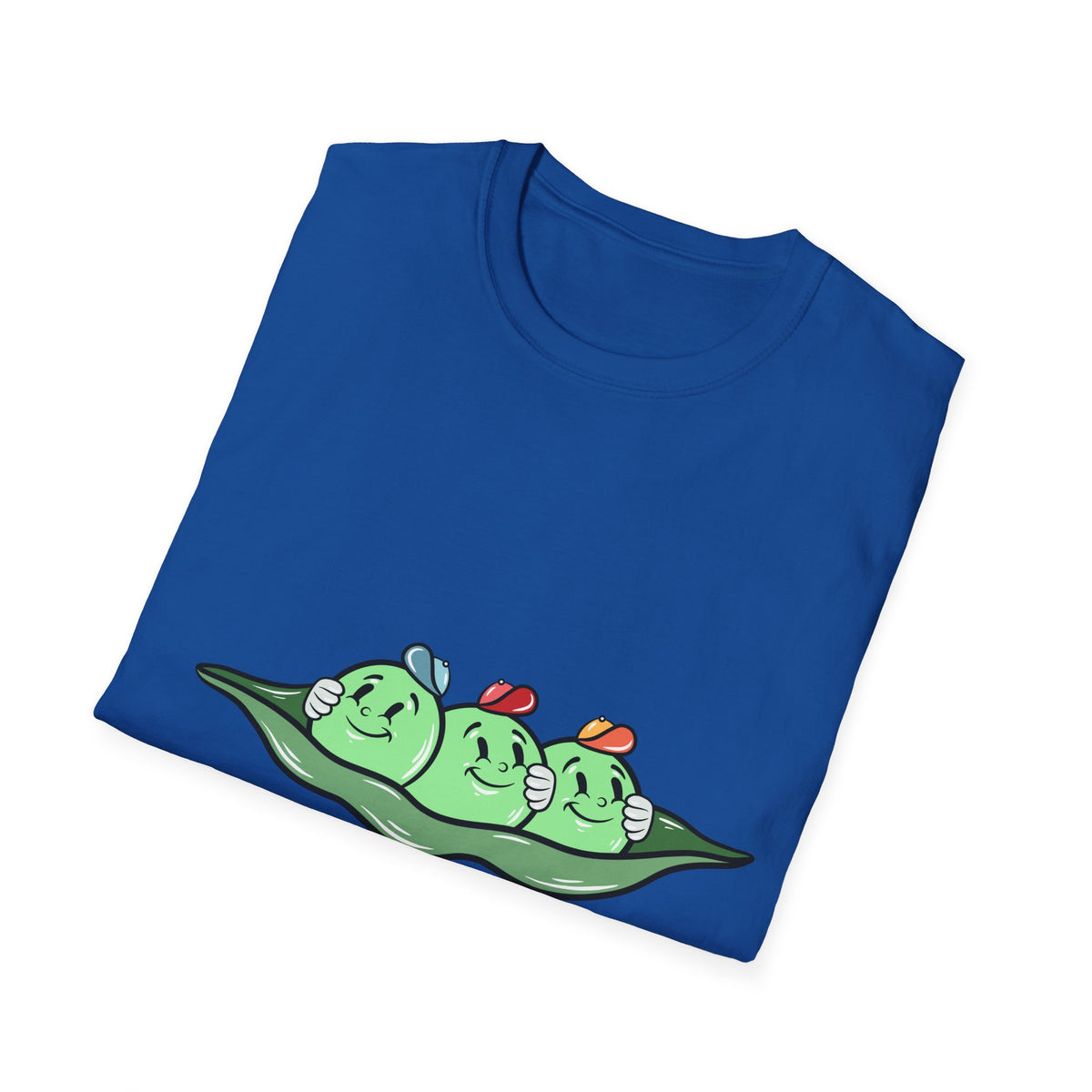Pees Cartoon t-shirt in royal blue, folded flat lay showing front print, funny gift for foodies