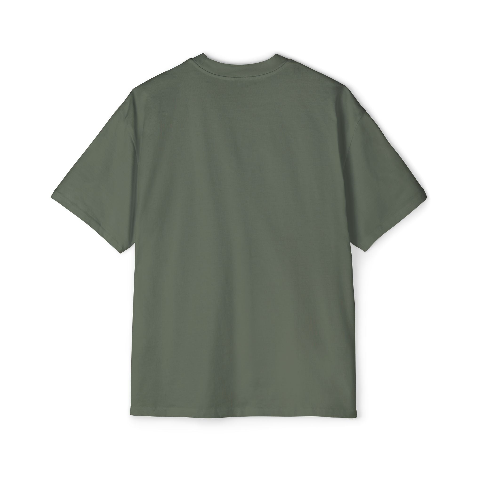 The "I Don't Always Optimize Queries - Heavy Oversized Tee" in olive green is displayed laid flat, back side up. It features short sleeves and an oversized fit, crafted from carded cotton for a comfortable feel.
