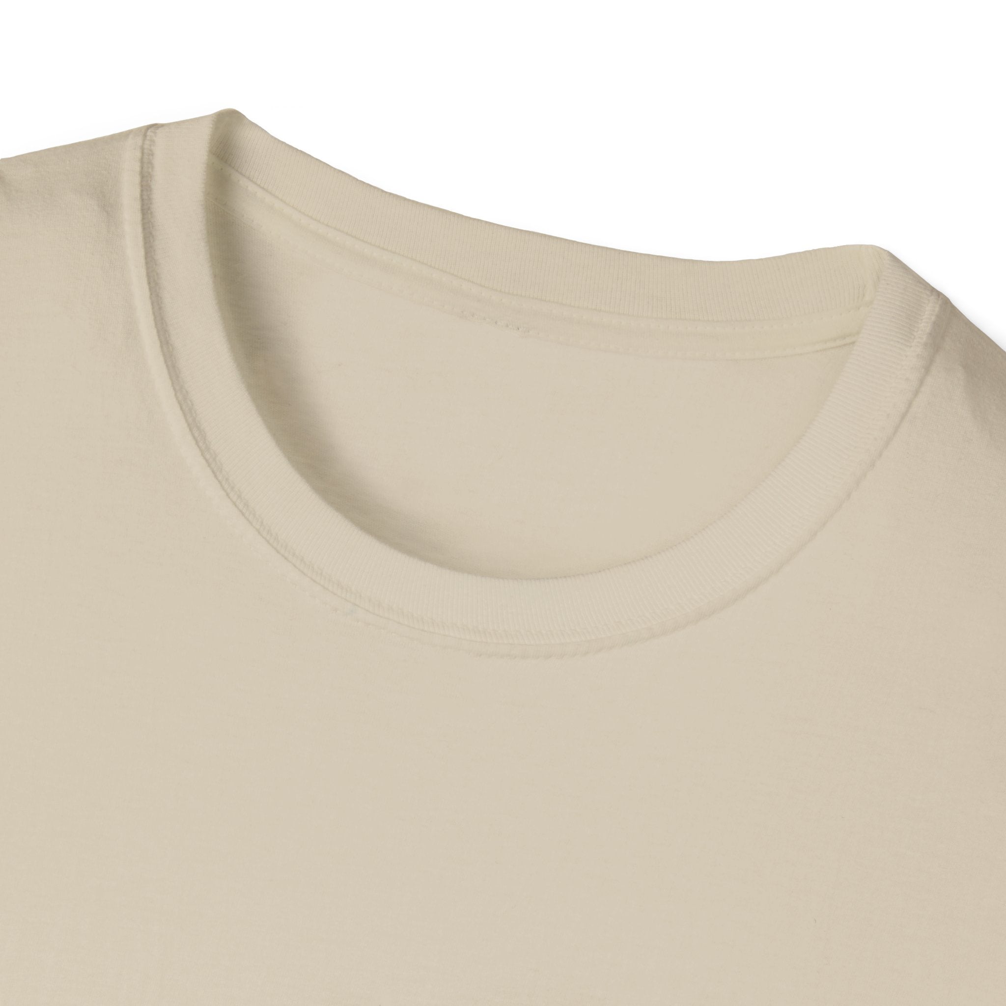 Close-up of the "Can You Digit" beige crewneck T-shirt, highlighting the neckline and fabric texture.