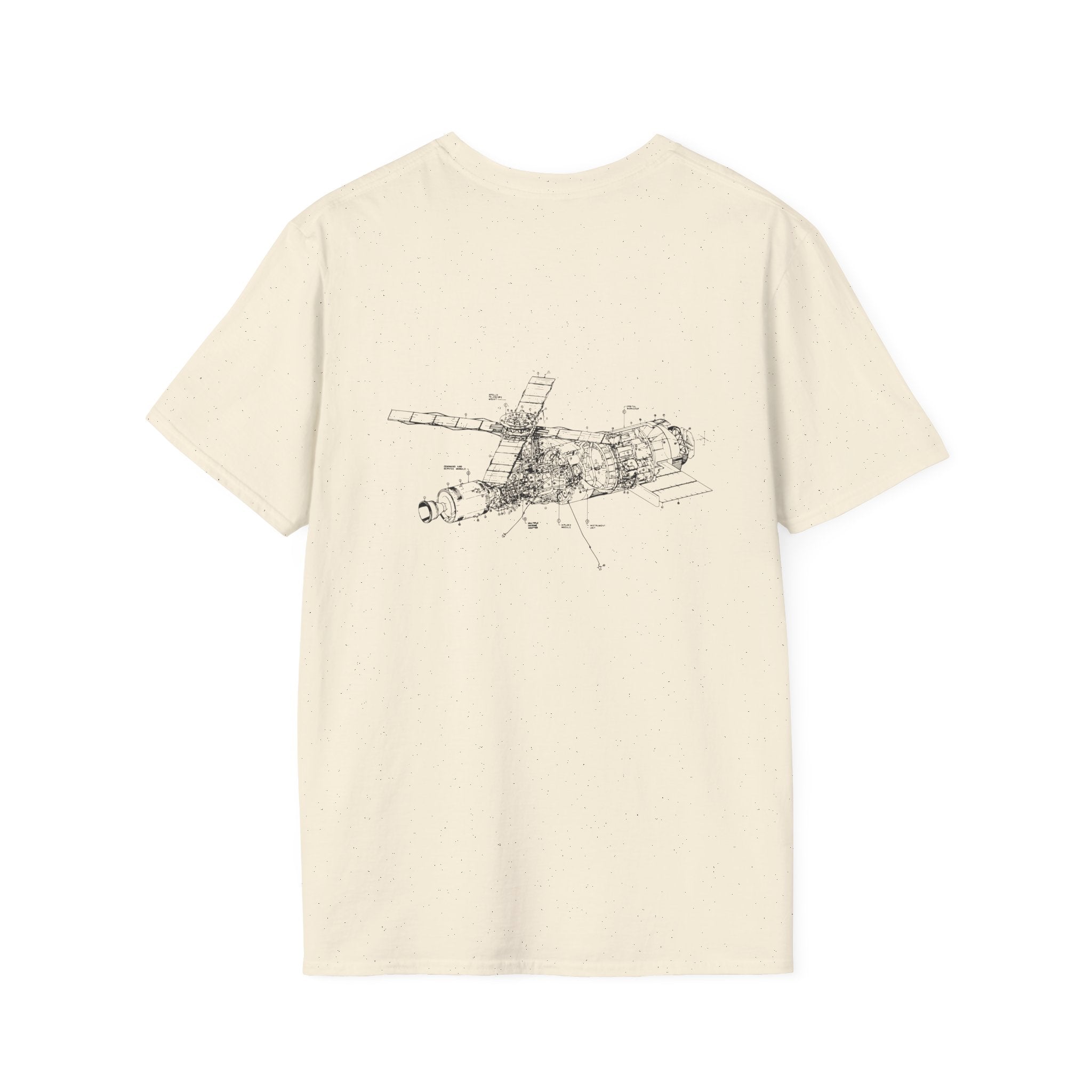 Explore the Deep Deep Space T-Shirt, a beige gem featuring a black technical aircraft diagram on the back. Ideal for fans of nerd culture and space adventures, it merges style with intellect effortlessly.