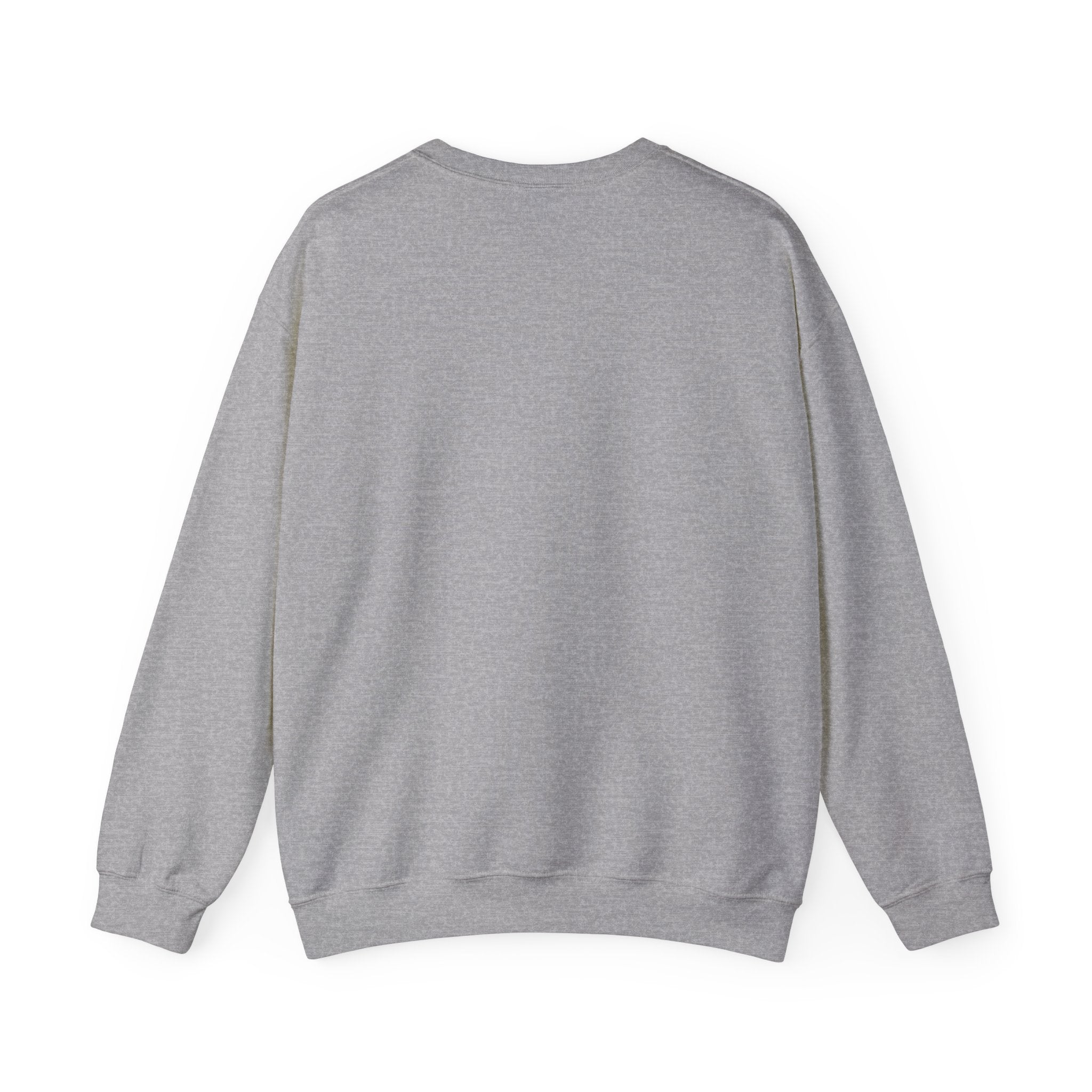 The Exist Exist - Sweatshirt is an eco-friendly, light gray crewneck with long sleeves and ribbed cuffs and hem—perfect for any space enthusiast, shown here from the back.
