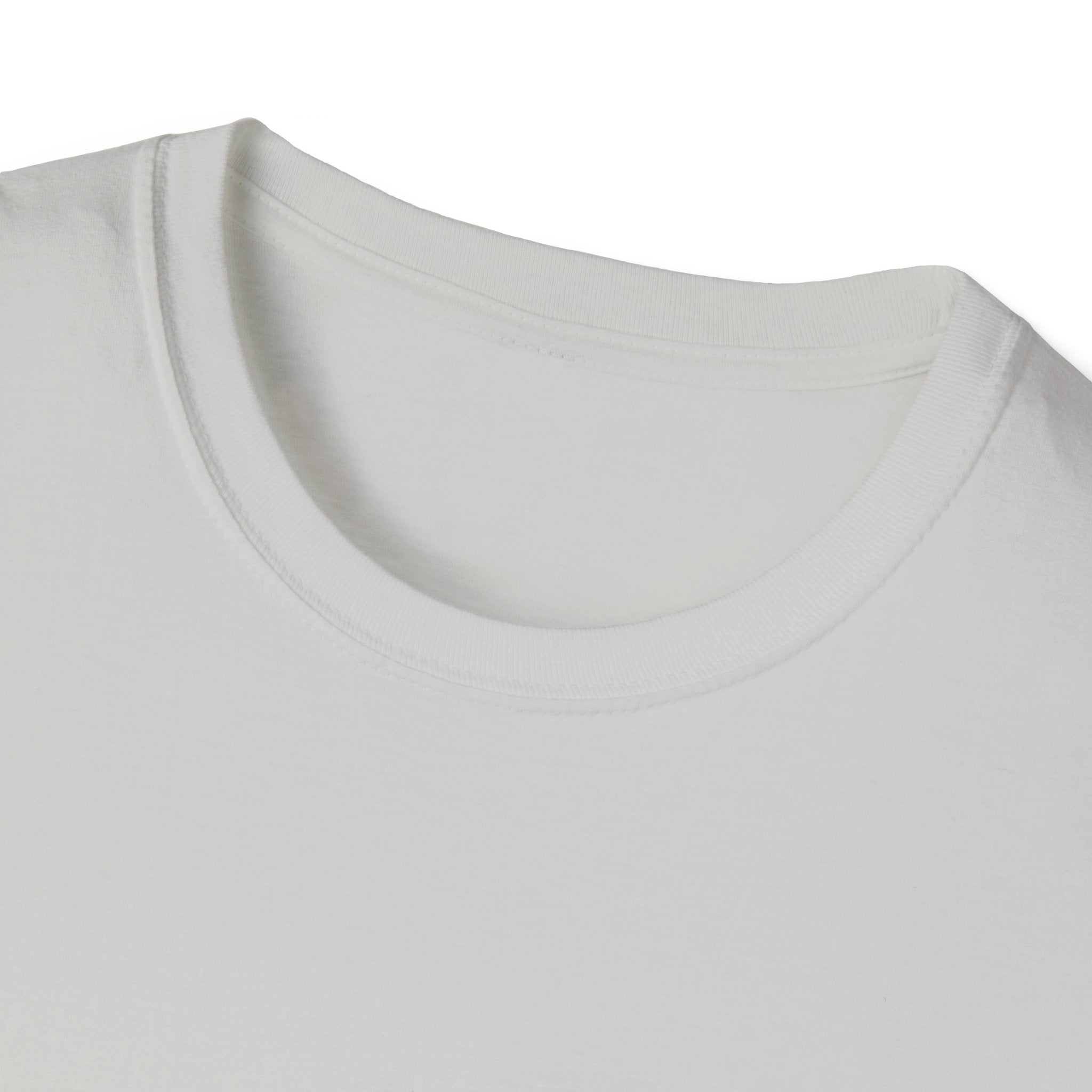 Close-up of the "Can You Digit" plain white t-shirt highlighting its round neck and upper section.