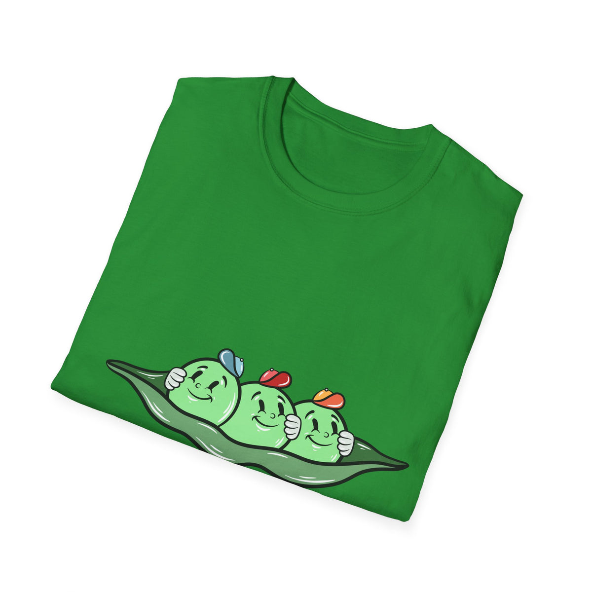 Pees Cartoon t-shirt in green, folded flat lay showing front print, funny gift for foodies
