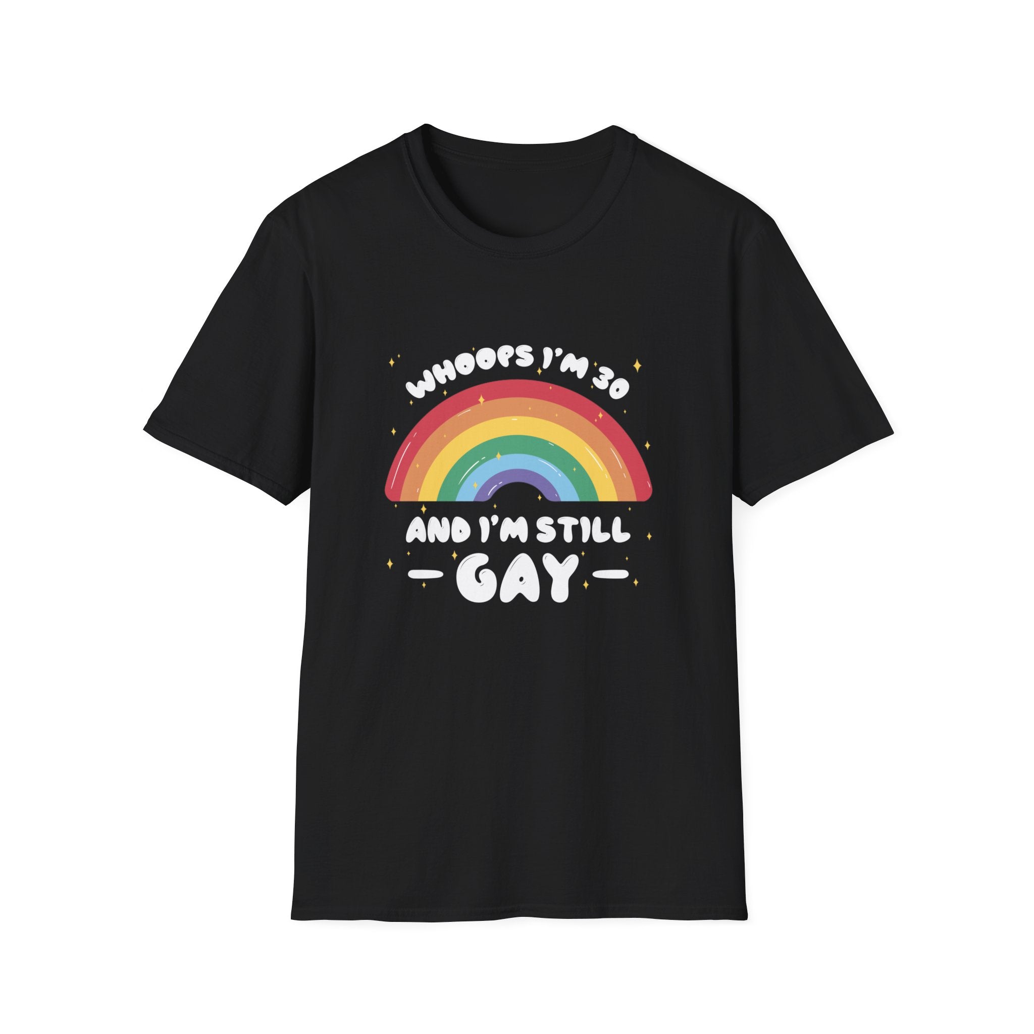 The Hoorie I'm 30 T-Shirt, featuring a vibrant rainbow and the phrase "Hoorie I'm 30 and I'm still gay," makes an ideal birthday gift for celebrating milestone memories.