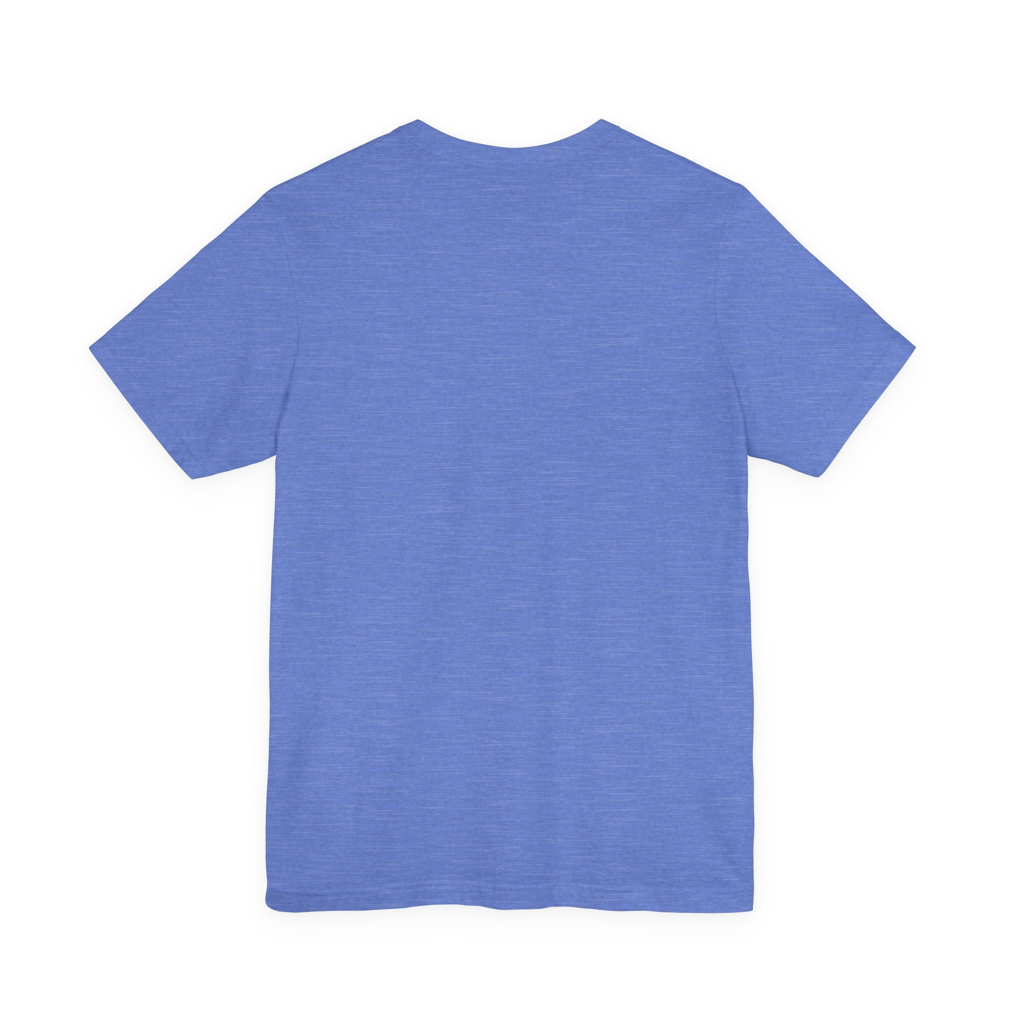 A plain blue short-sleeve t-shirt with "I Automated My Job But Still Show Up for the Meetings" shown from the back against a white background, perfect as a funny programmer tee.