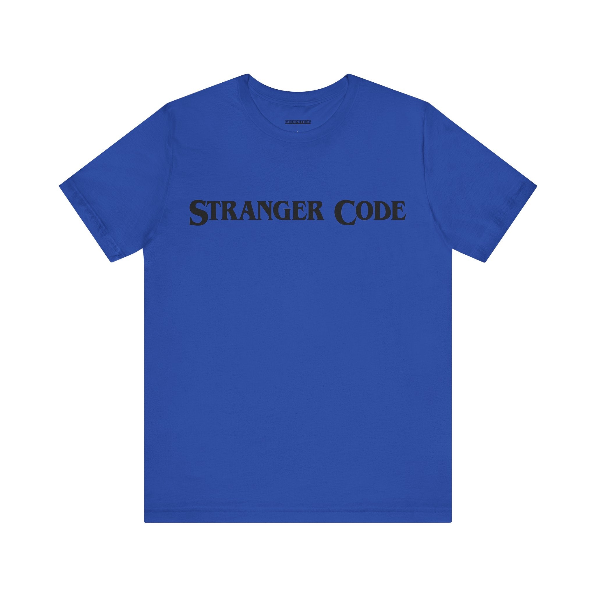 The Stranger Code Tee Shirt is made from soft cotton and features "STRANGER CODE" boldly printed in black on the front. This classic unisex jersey tee ensures both style and comfort with its high-quality print.
