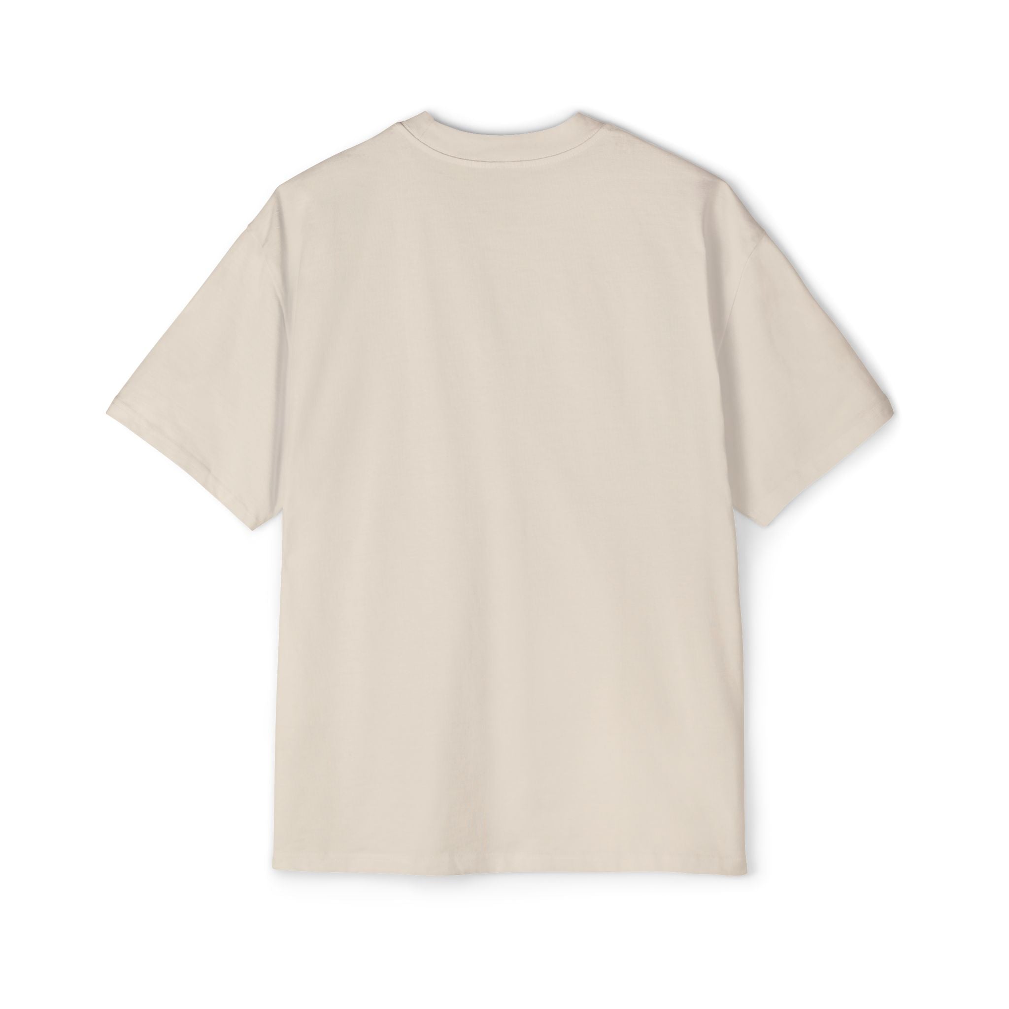 The Blockchain developer - Heavy Oversized Tee, a plain, short-sleeved beige 100% cotton t-shirt, is displayed flat and viewed from the back on a white background.