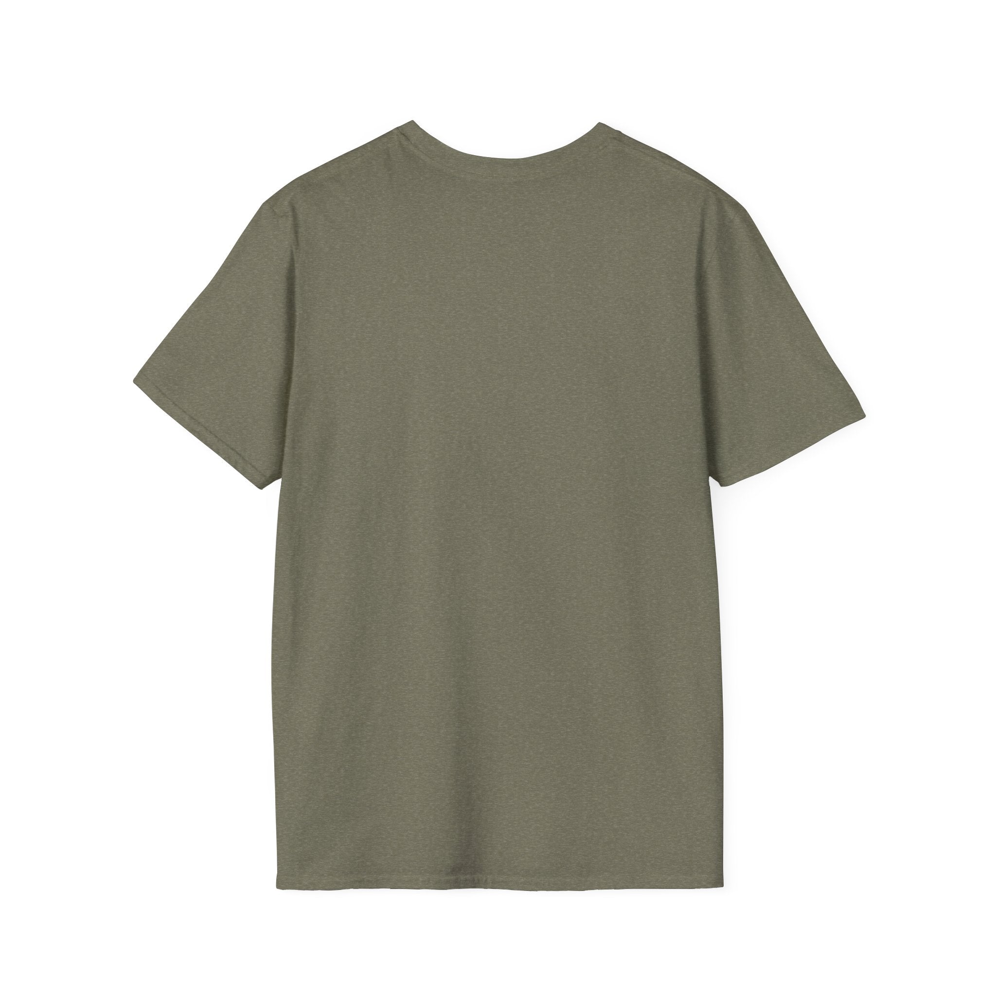 A fashionable-fit "Send Noods" T-shirt in plain, short-sleeved olive green is displayed against a white background.