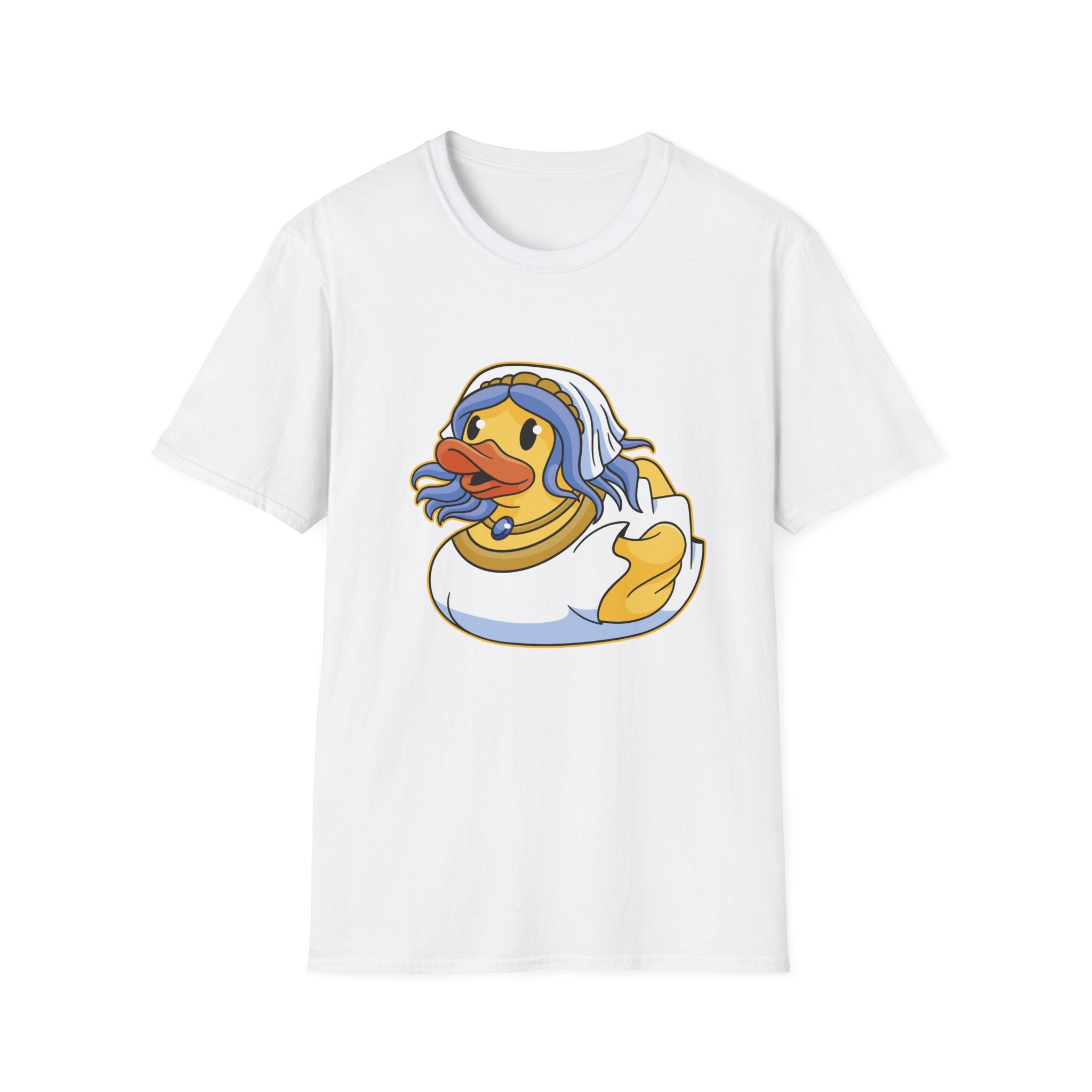 Lady Duck T-Shirt showcasing Lady Duck dressed as a Roman soldier with a helmet and armor, presenting a distinct quack-themed design.
