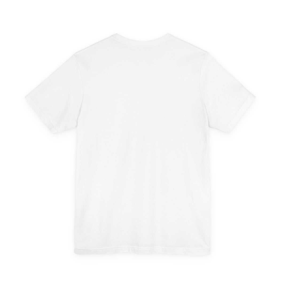 Statistically Significant tee in white, back view flat lay, blank plain cotton back, statement tee