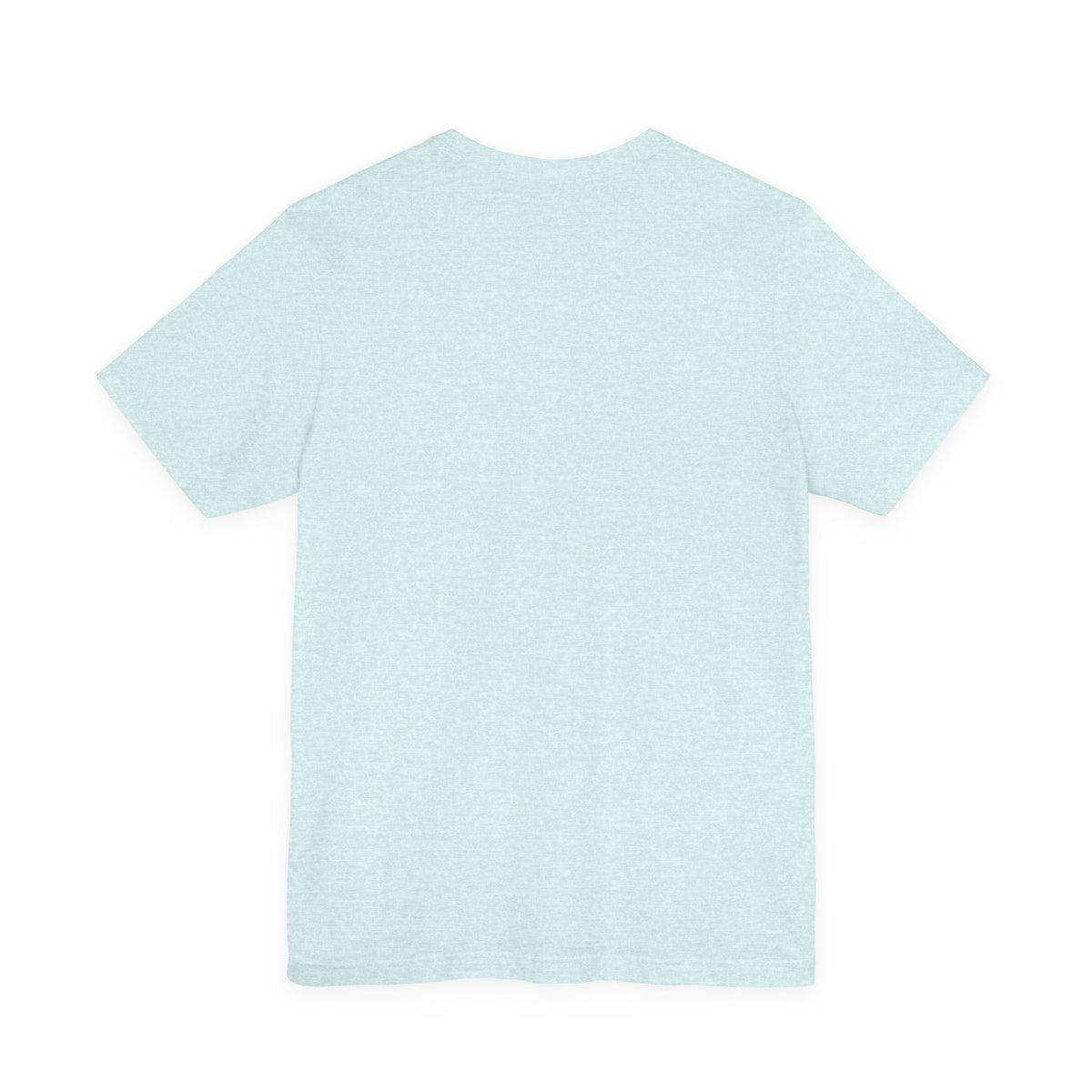 Statistically Significant tee in ice blue heather, back view flat lay, blank plain cotton back
