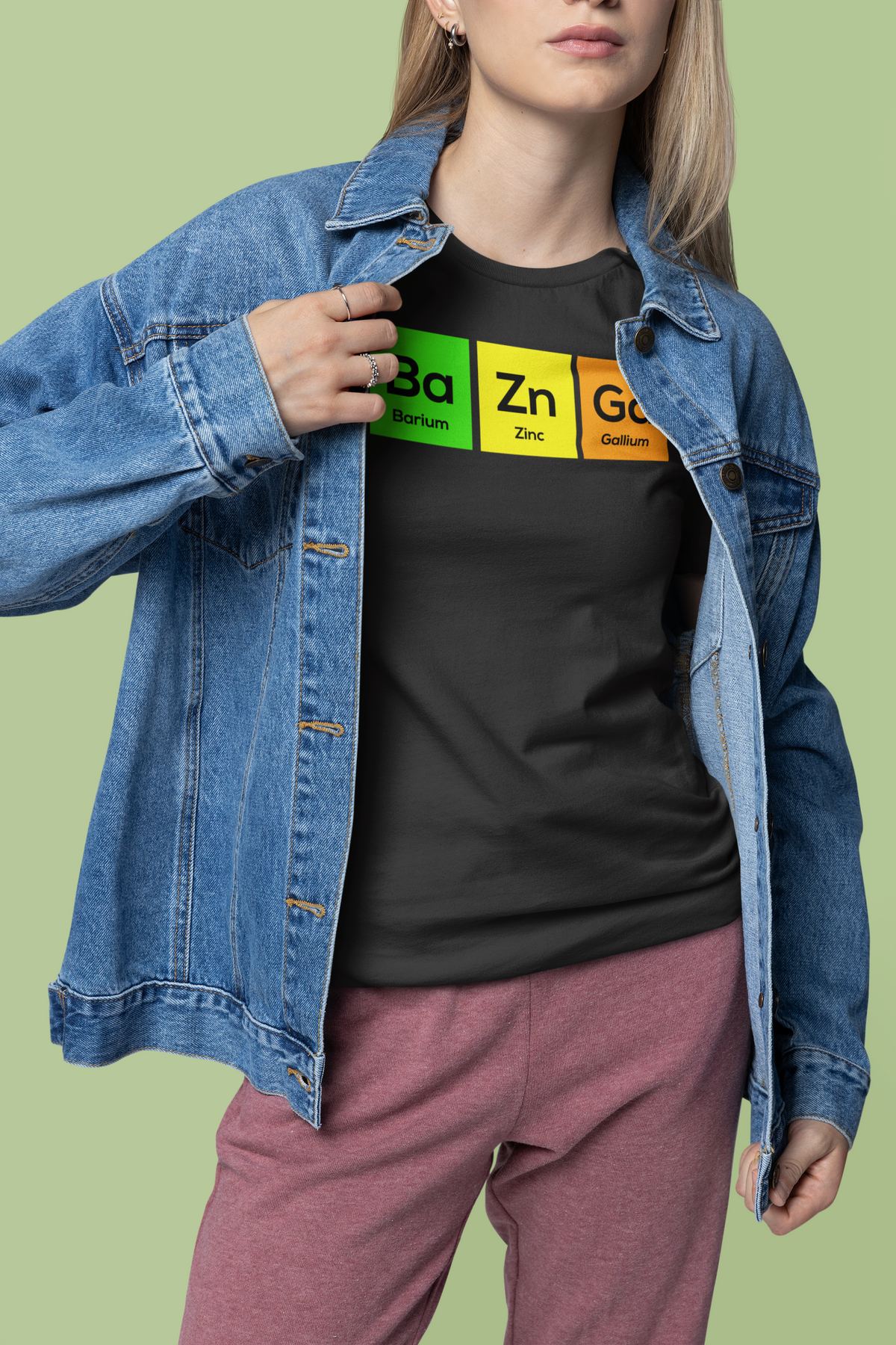 Ba-Zn-Ga Women's Fitted T-Shirt | Funny Periodic Table Bazinga Pun | Science Humor Gift for Her | Geekpsters