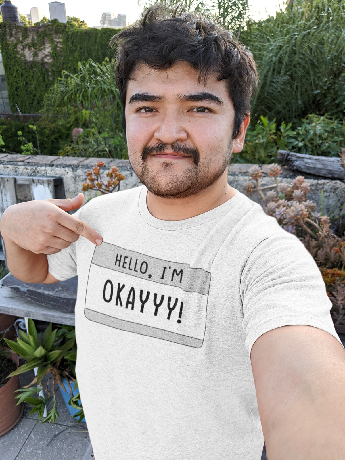 Hello I'm OKAYYY T print tee front view
