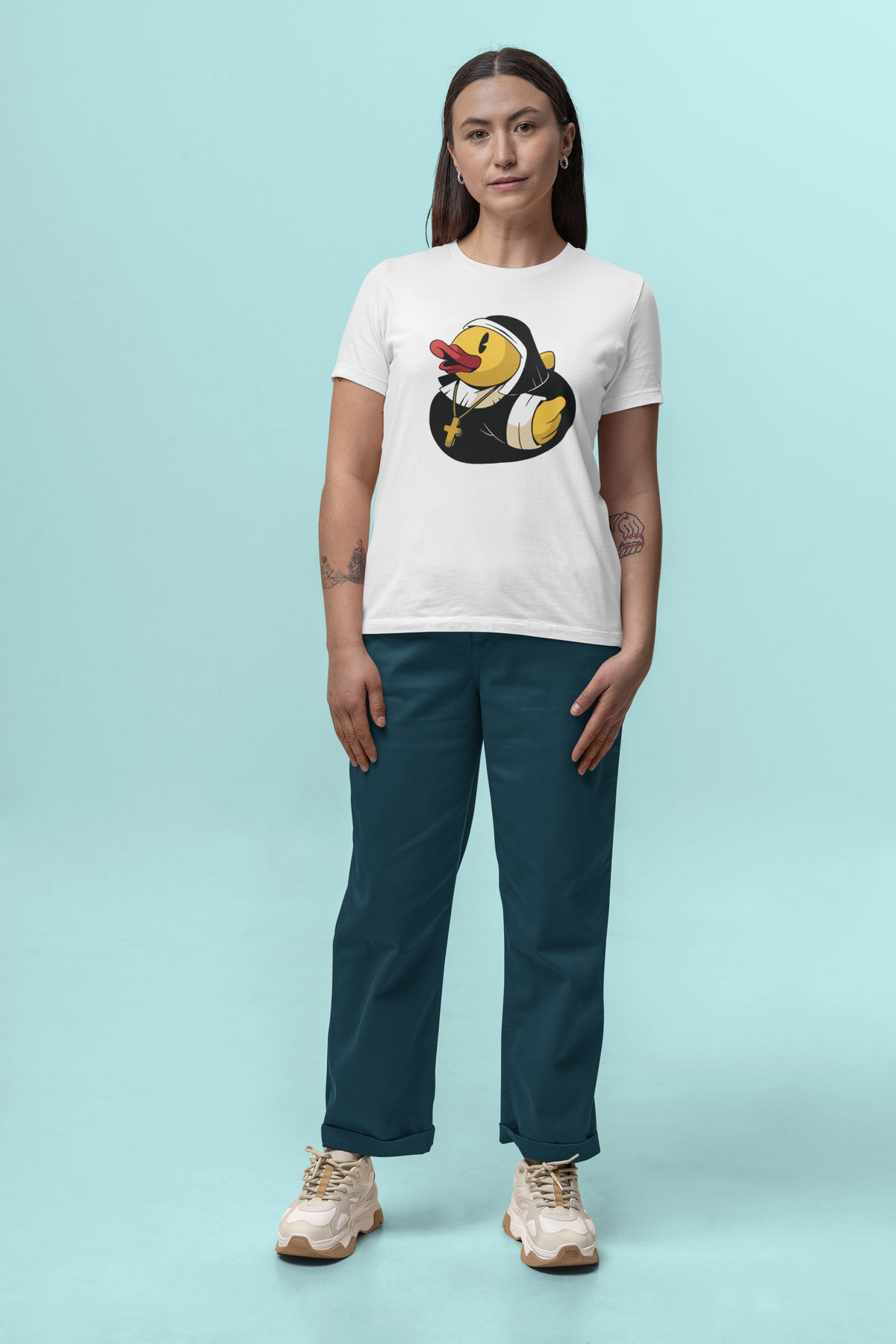 Nun Duck T-Shirt | Funny Religious Duck Graphic Tee | Unique Humor Gift | Geekpsters