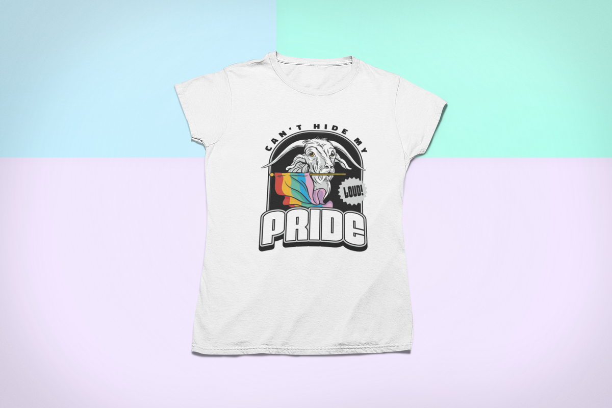 Can't Hide My Pride tee laid flat on a plain background