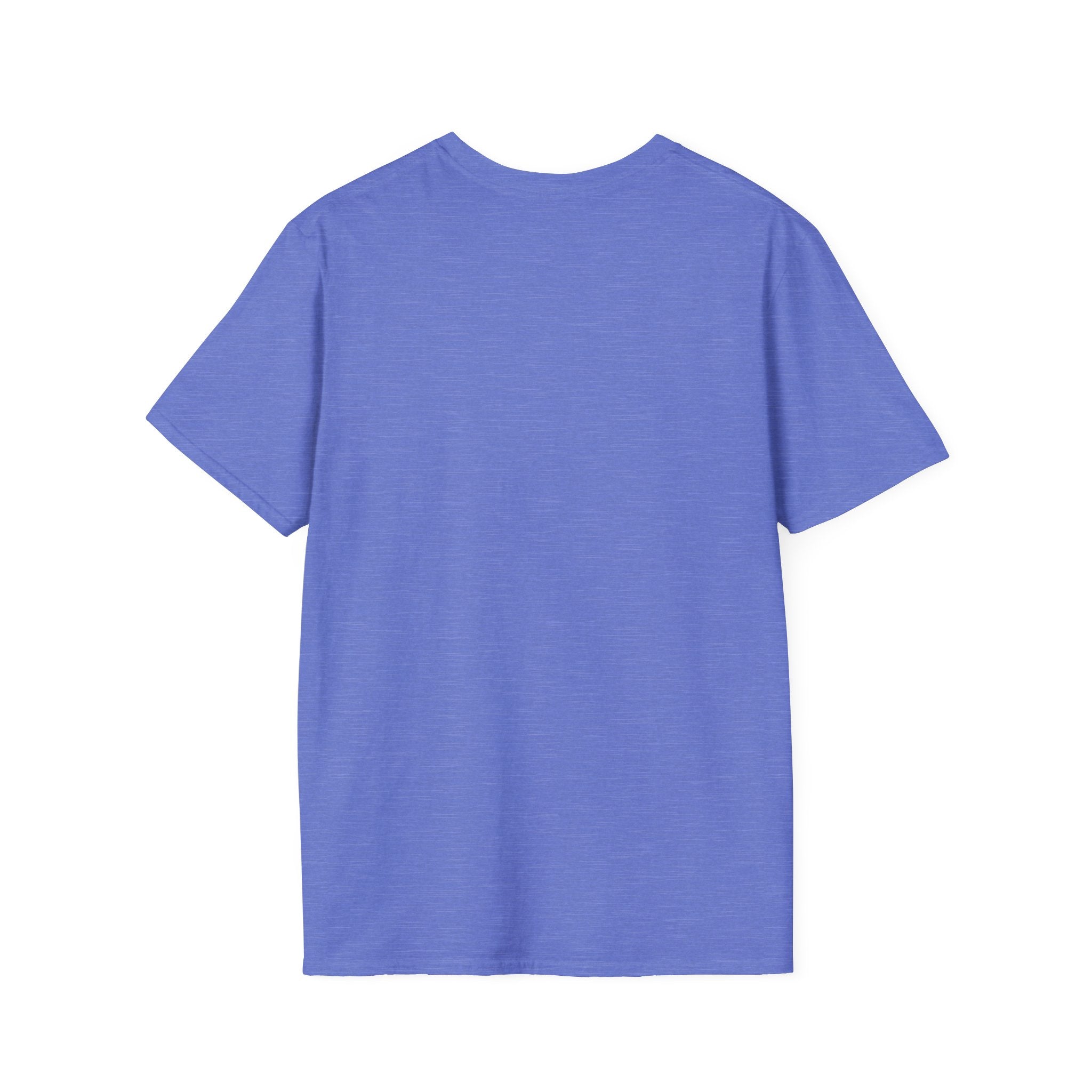Back view of the "Never Too Late to Skate" T-shirt in a simple blue design against a white background, ideal for skate enthusiasts.