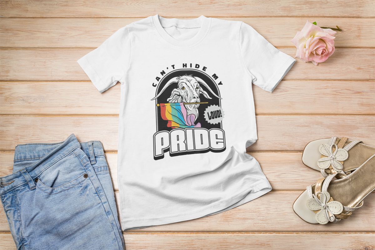Back view of the Can't Hide My Pride tee on a plain background