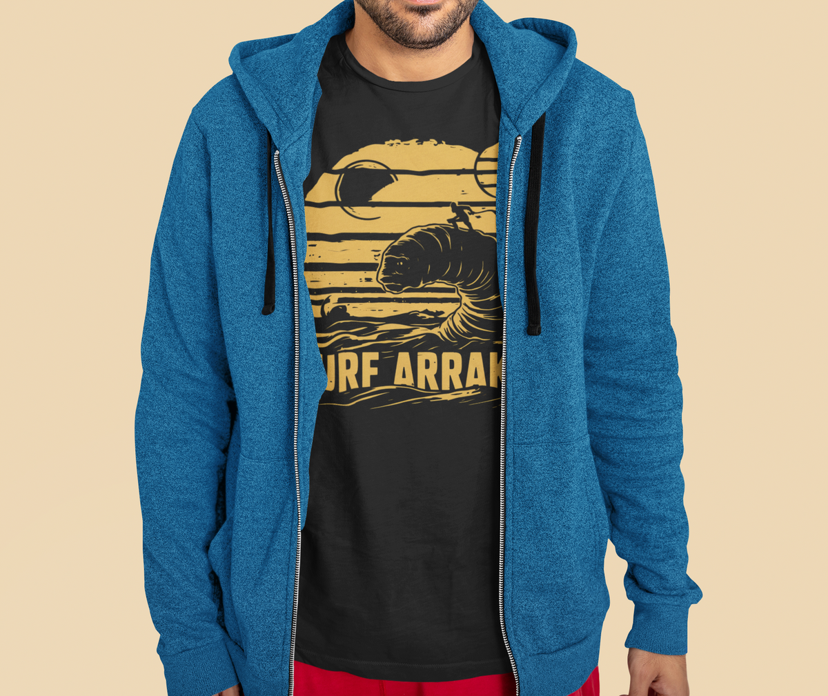 Surf Arrakis Organic T-Shirt | Funny Dune Sci-Fi Sandworm | Geekpsters