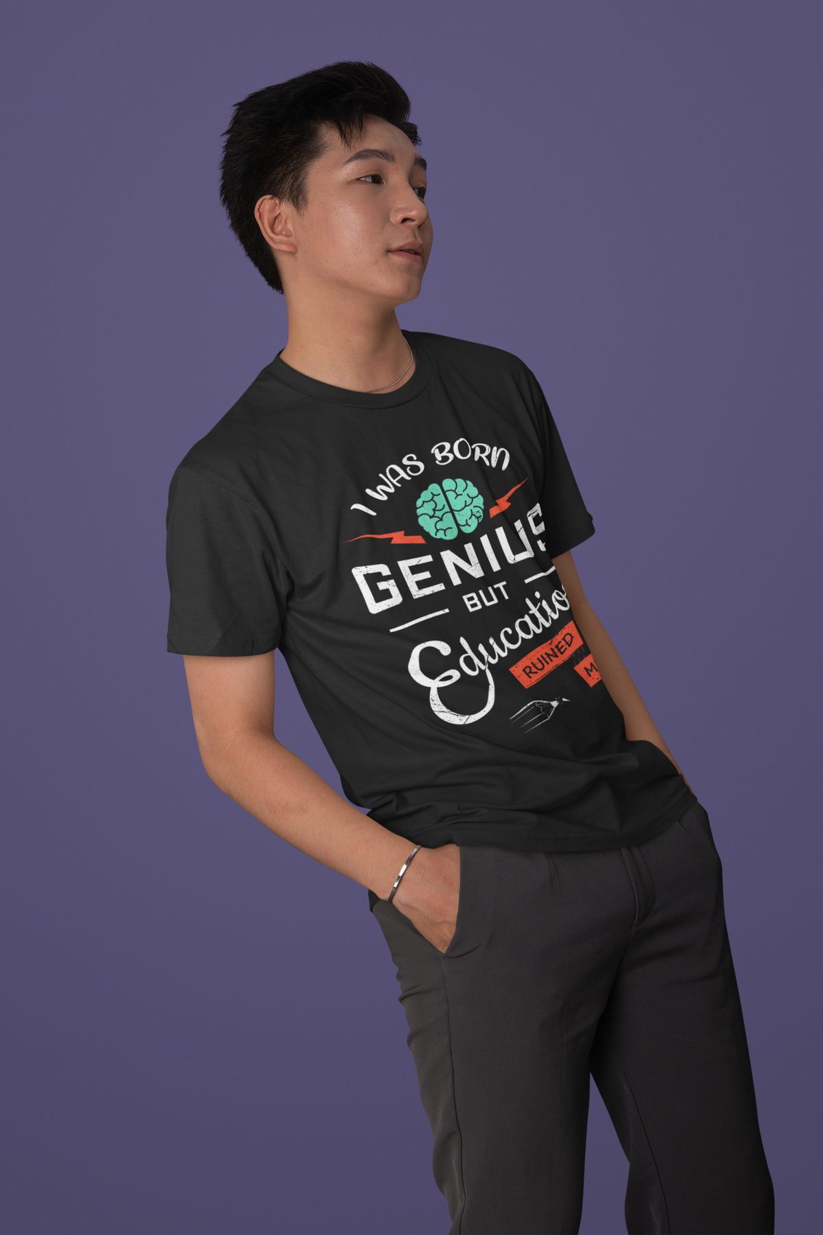 I Was Born Genius T design tee folded flat