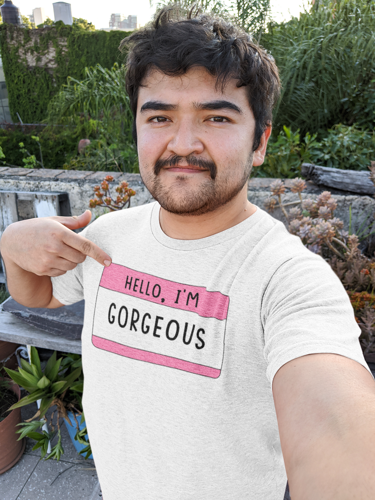 Hello I'm Georgios T print tee front view