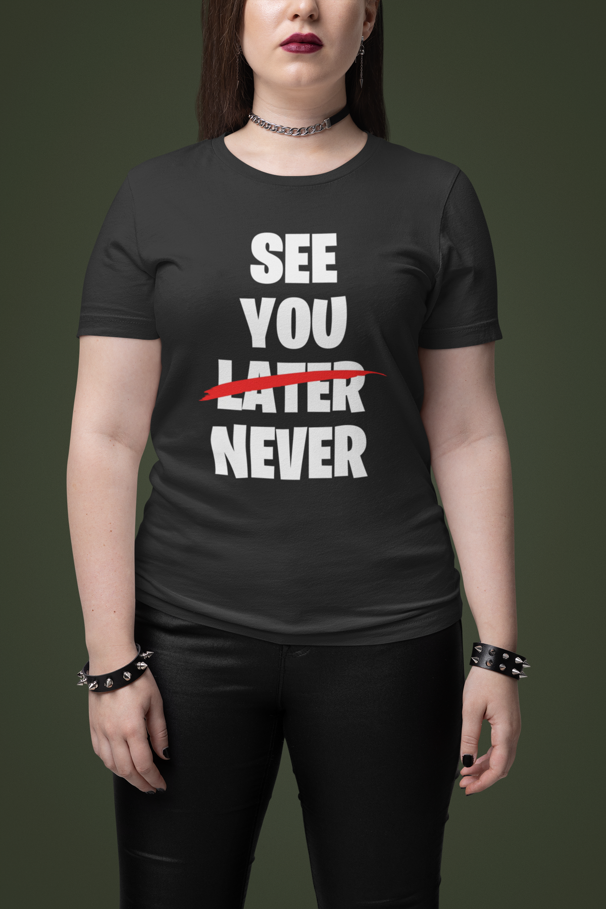 See You Later Never T tee model photo