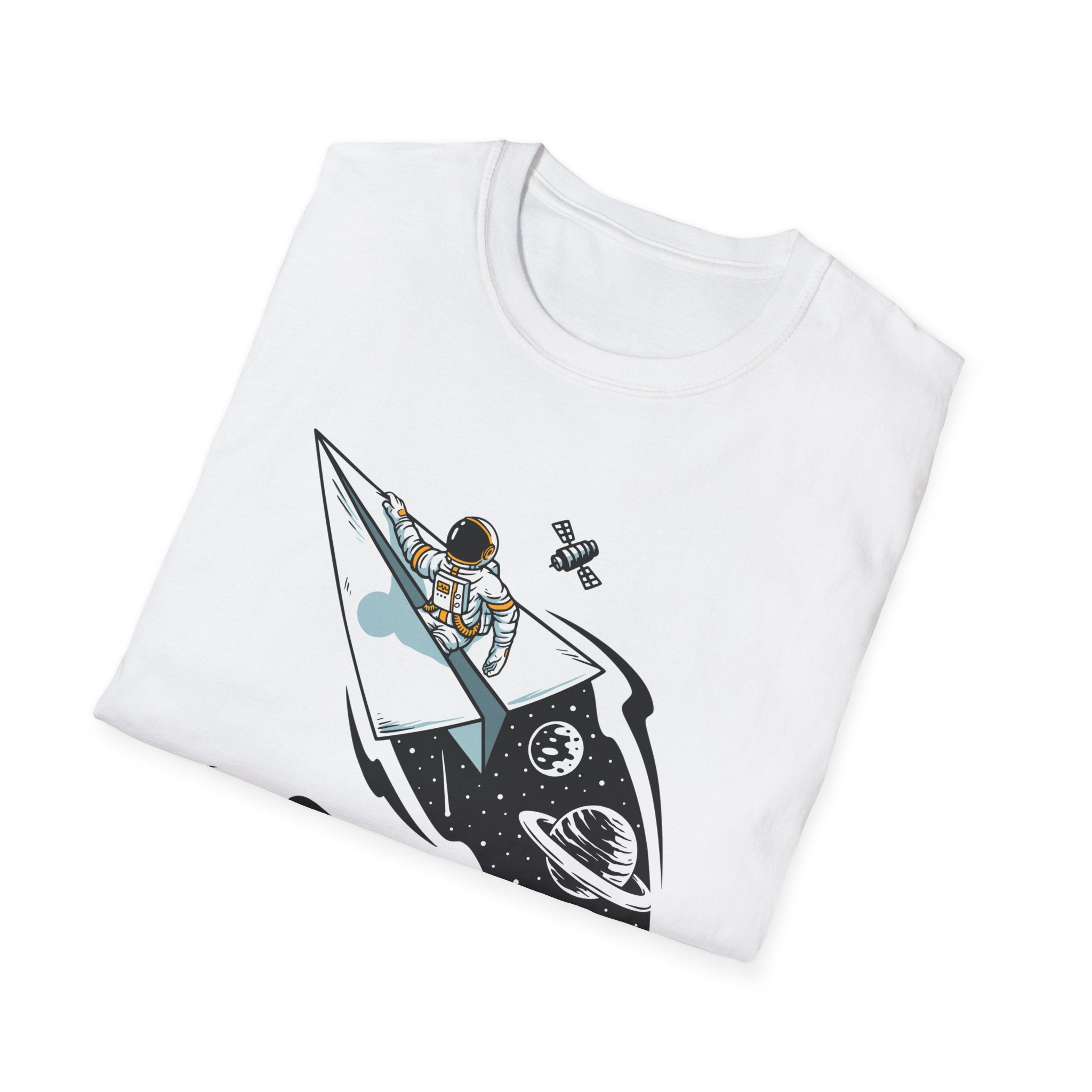 Astronauts Flying On Paper Ships - T Shirt