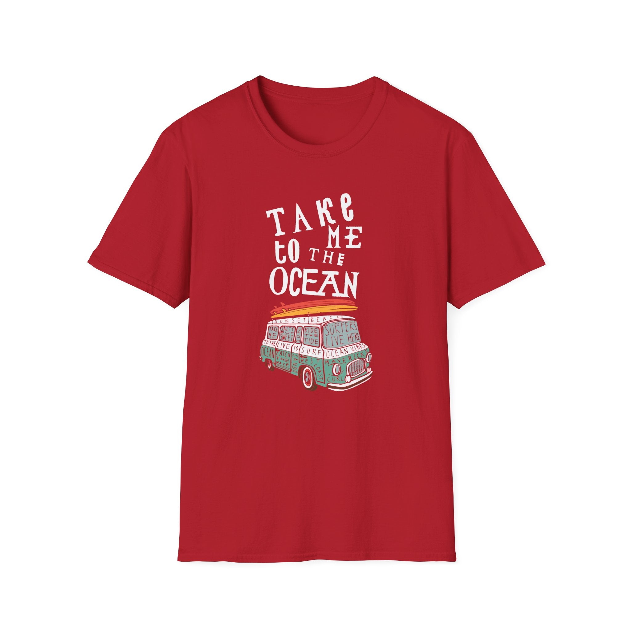 The "Take Me to the Ocean" T-Shirt from Red Geek features a vintage bus graphic and white text, ideal for those who value style and comfort.